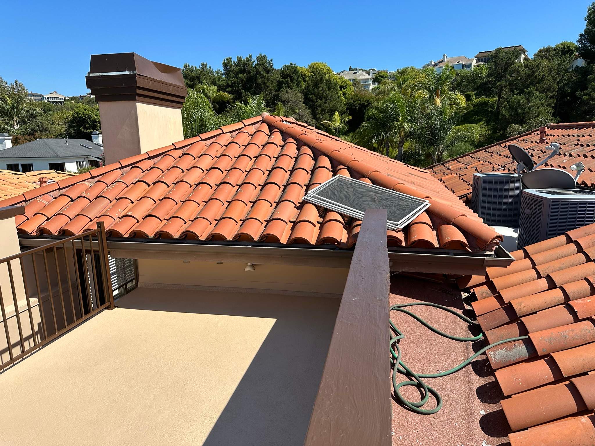 Orange County Clay Tile Roof Soft Wash on Unwalkwable Roof by Property Cleaning Experts, LLC