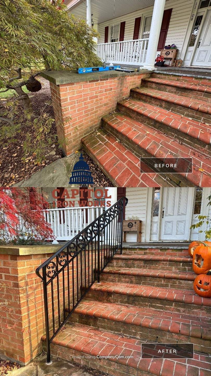 Traditional Exterior Steel Railing – Custom Entryway & Porch – Germantown, MD by Capitol Iron Works