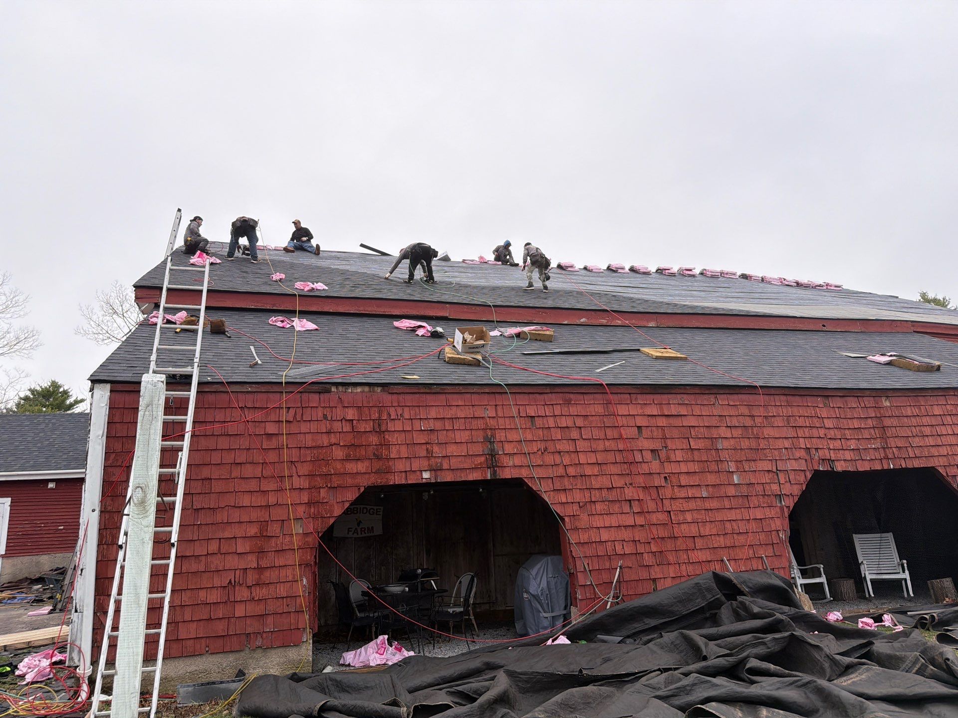 Architectural Shingle Roof Replacement for Red Barn in Falmouth by Tall pine roofing