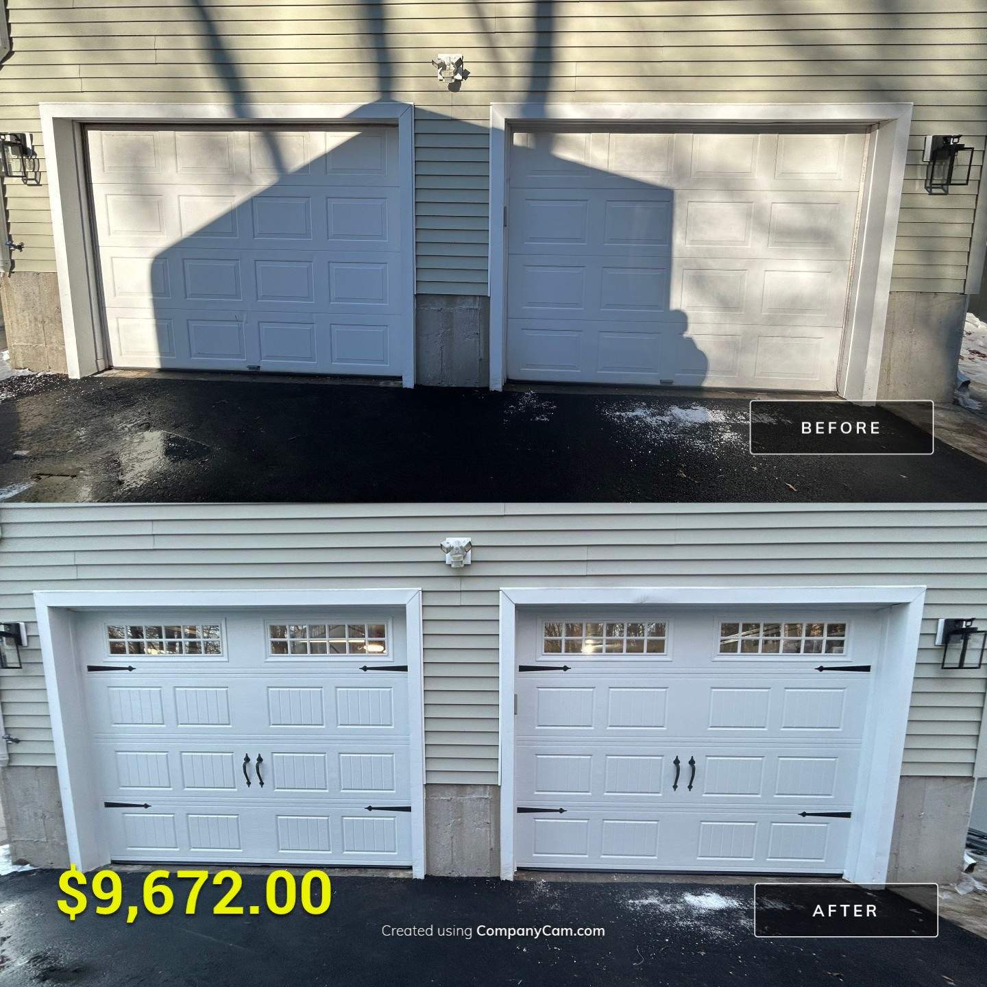 Garage Door Upgrade with Added Light & Detail by DiGiorgi Roofing and Siding Inc