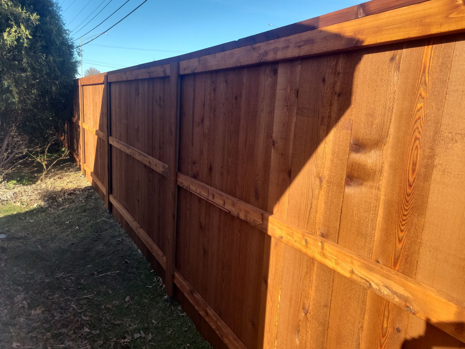 Custom Cedar Wood Privacy Fence with Double Gates and Integrated Planter Mailbox by Perfect Picket Fence and Stain