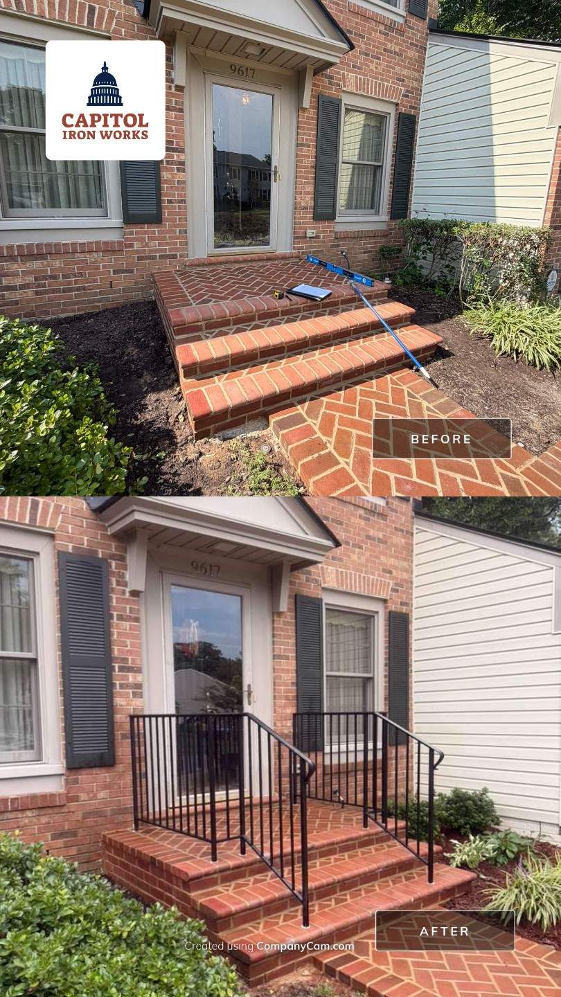 Custom Exterior Handrail Installation on Brick Entryway in Fairfax Station by Capitol Iron Works