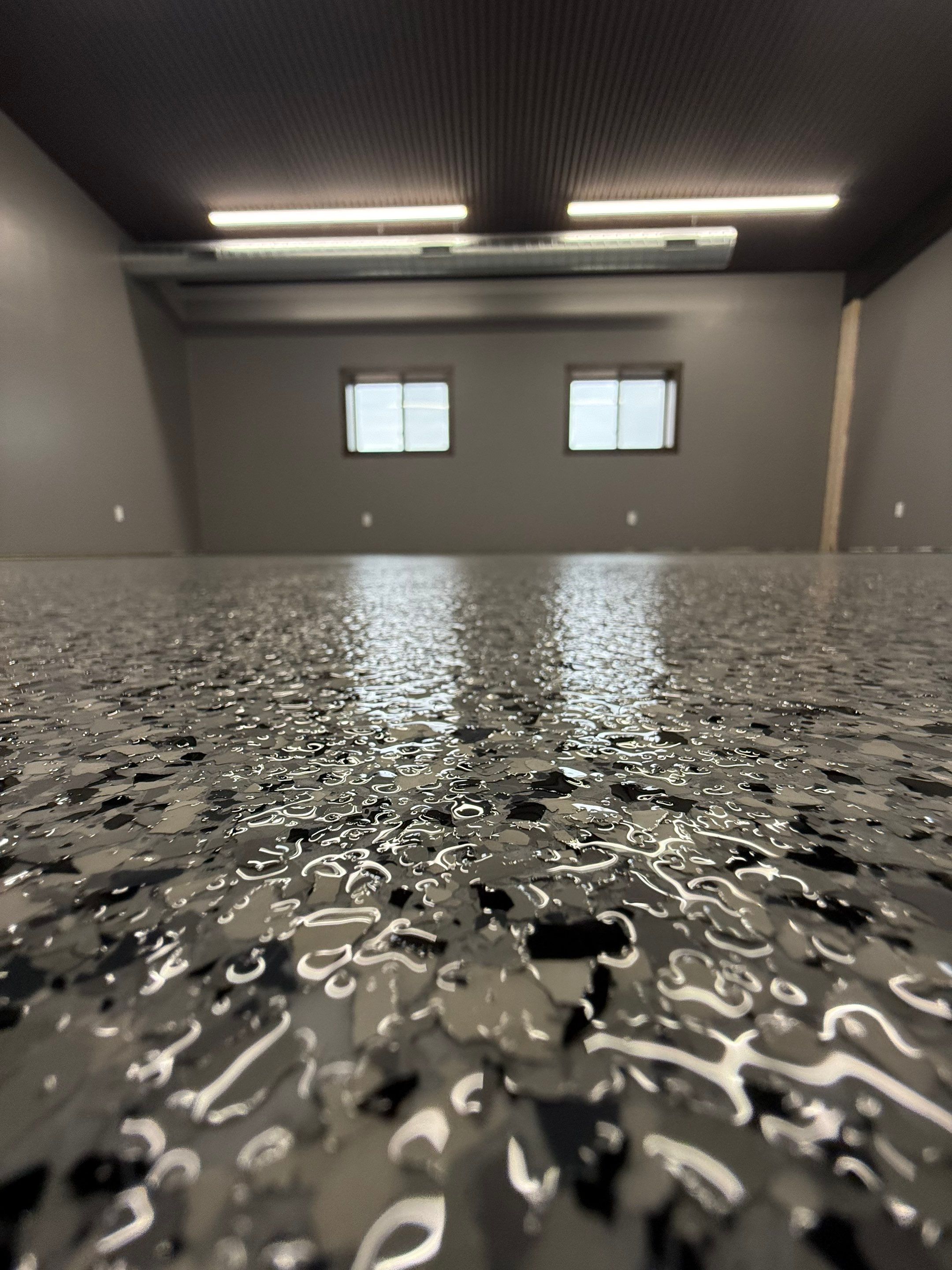 Nightfall Flake Floor Coating Installation in Draper by Select Painting, Coatings & Garage Cabinets