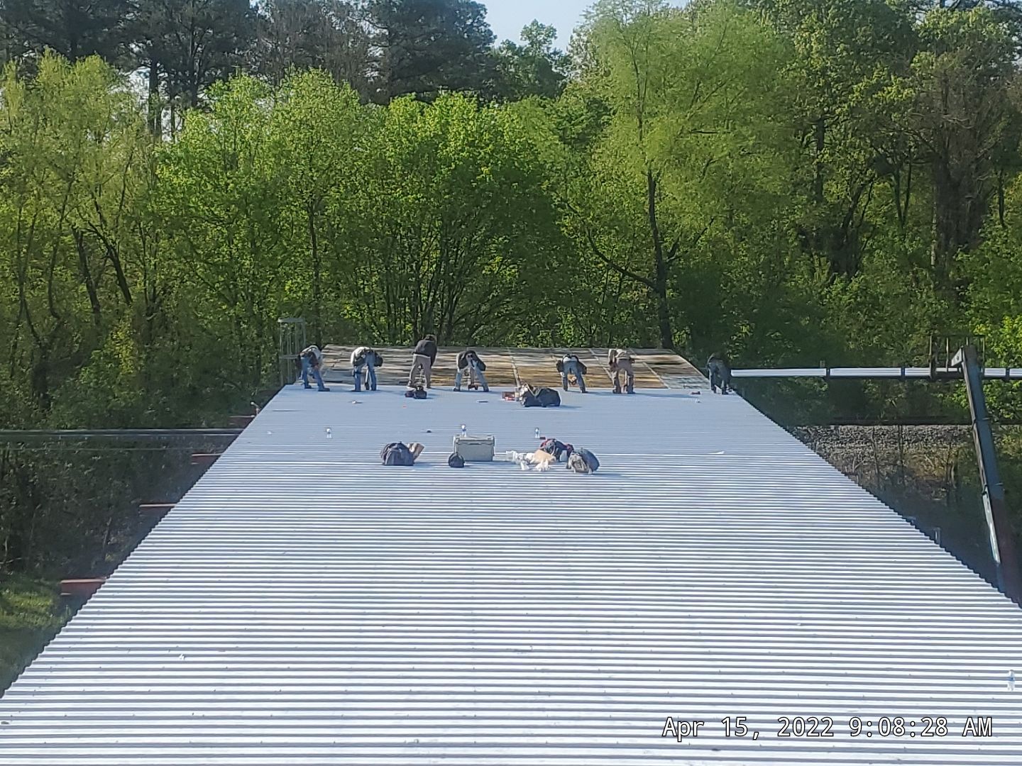 Commercial Roofing Installation using Aluminum Roofing panels by Hostetler Roofing