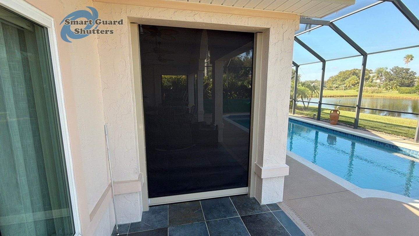 Ultrashield Hurricane Screen in Black/Beige by Smart Guard Shutters