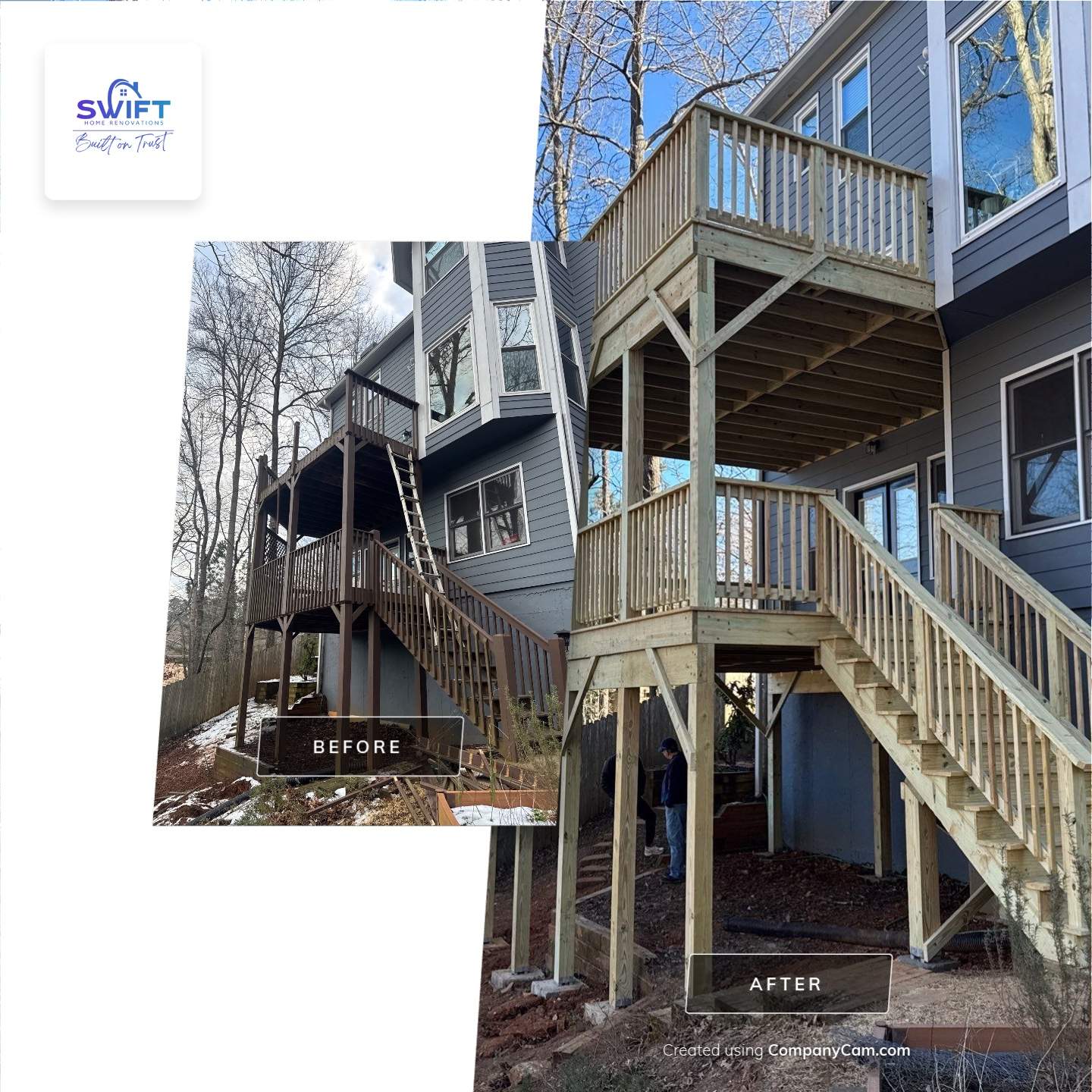 Two-Story Pressure-Treated Wood Deck Installation in Acworth, Georgia by Swift Home Renovations