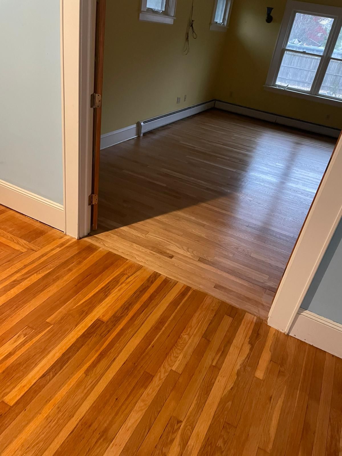 Hardwood floor repair and refinish using Duraseal Natural Stain with Semi Gloss Finish by Footprints Floors Morristown