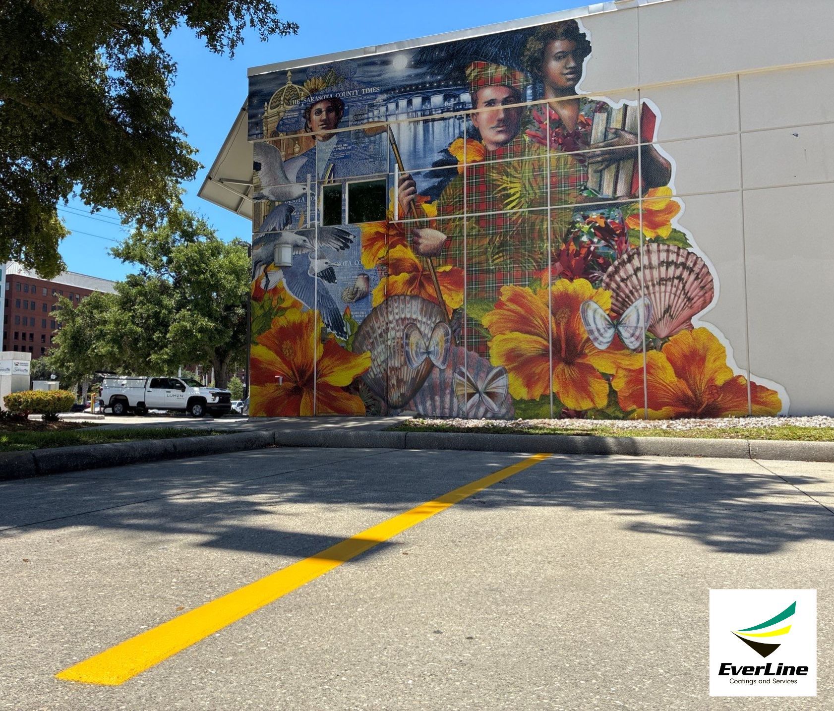 Line Striping and Concrete Pothole Repair at the Sarasota Chamber of Commerce by Everline Coatings & Services - Southwest FL