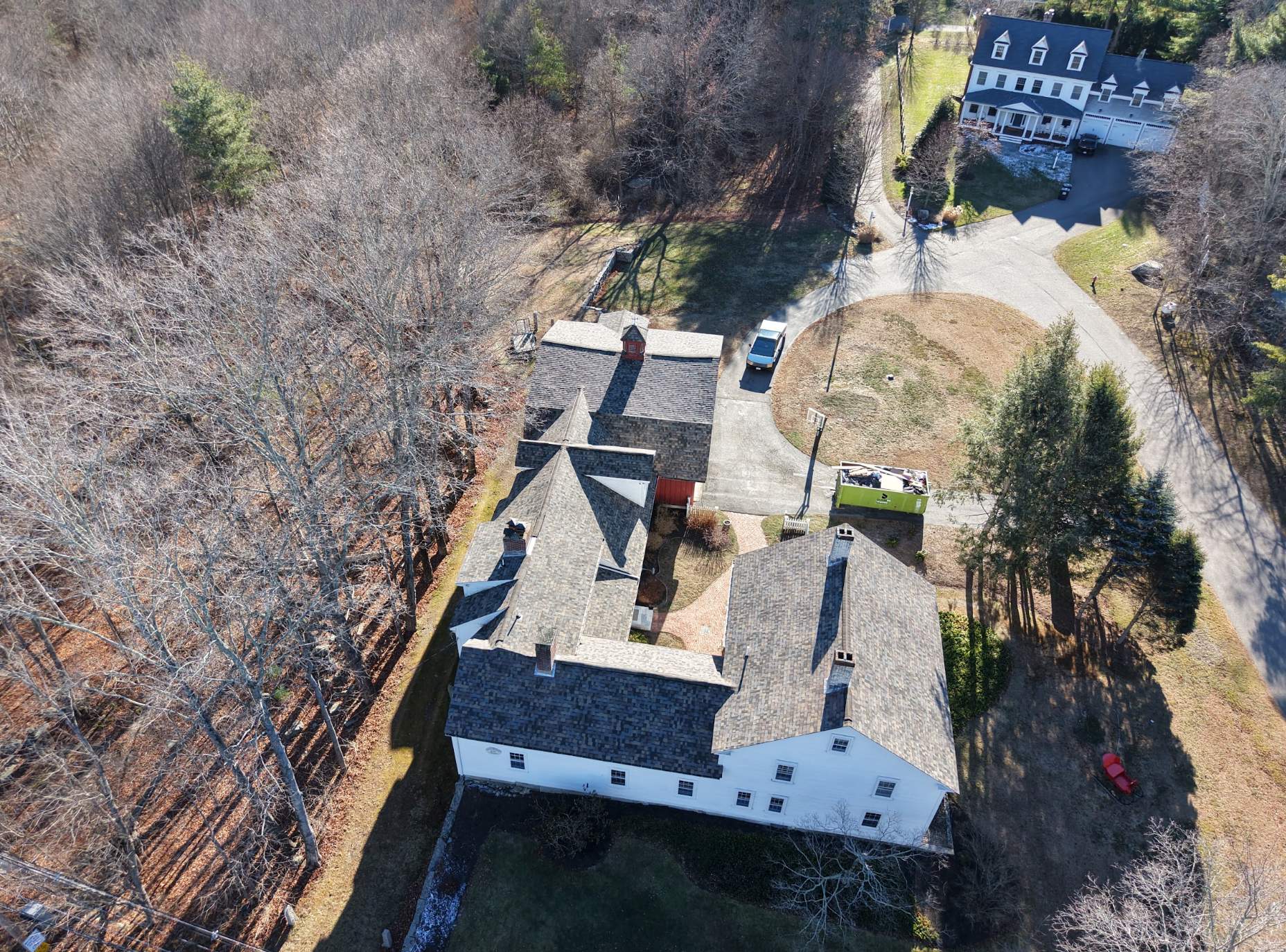 Historic 65-Square Connected Farmhouse Re-Roof in Medfield, MA – Owens Corning Duration Designer, Summer Harvest by JOHNNYS PRO