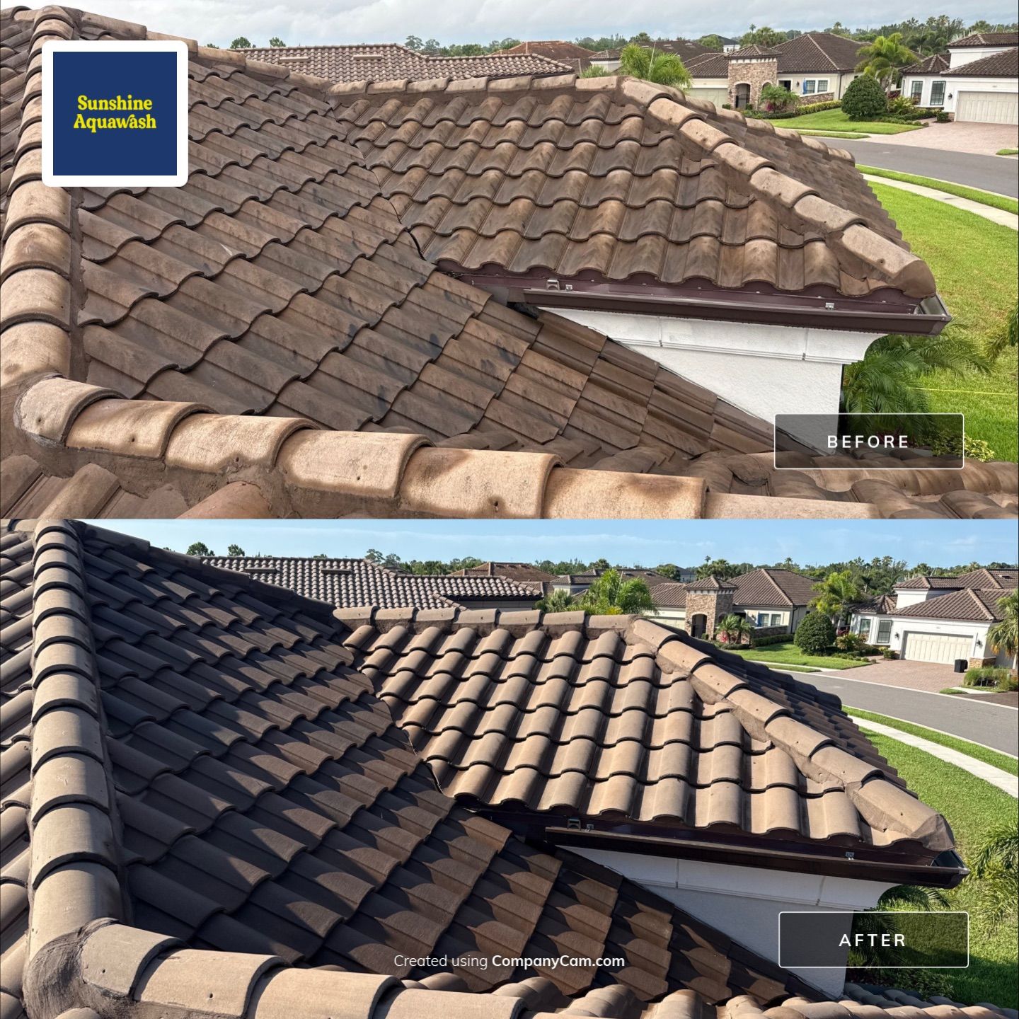 Concrete Tile Roof, Paver Driveway & Lanai Cleaning – Artisan Lakes Esplanade, Palmetto, FL by Sunshine AquaWash