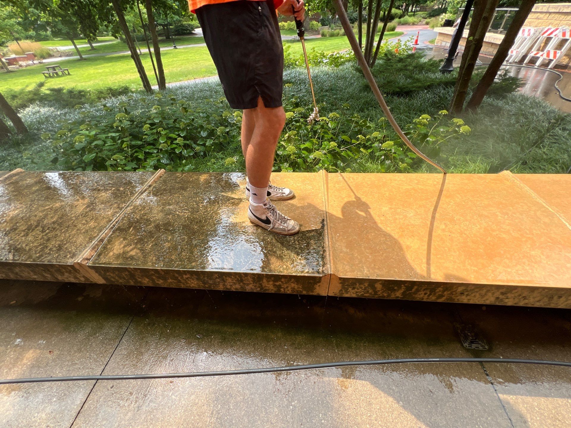 natural stone using Algaecide, soft wash soap by Northern Power Washing LLC.