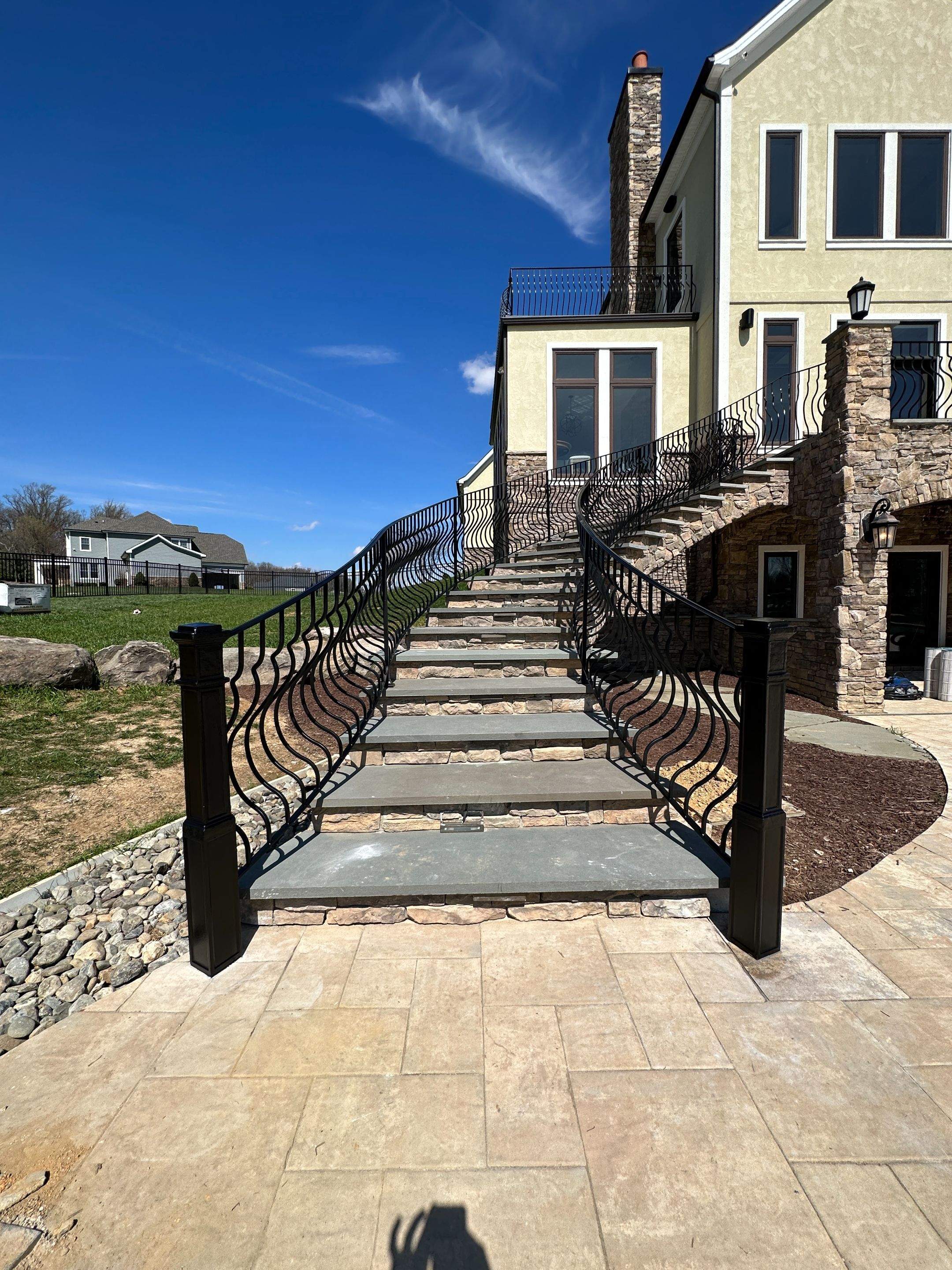 Ornamental Exterior Stair Railings – Custom Slate Surface Mount – Ijamsville, MD by Capitol Iron Works