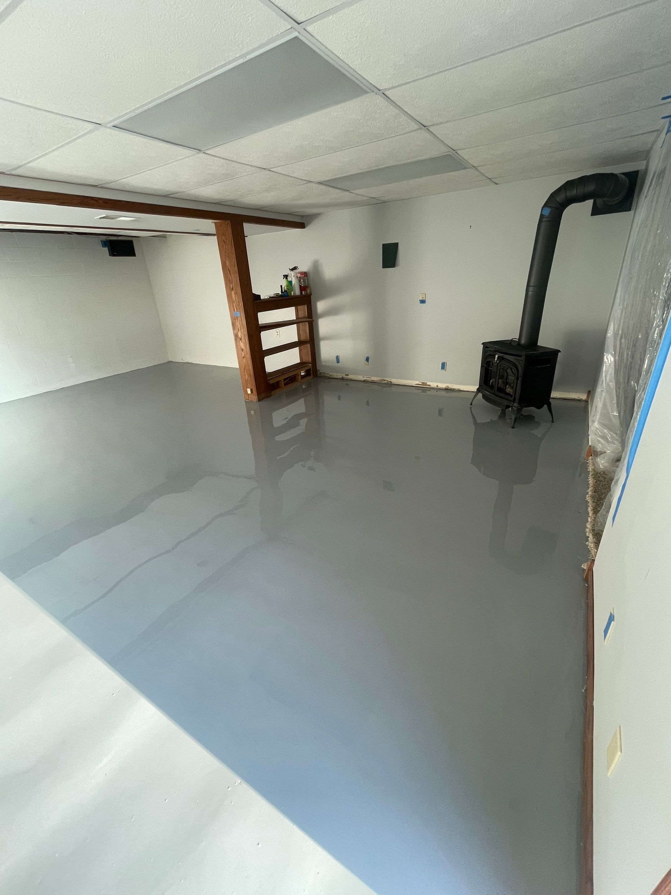 Solid Color Concrete Floor Coating for Renner Basement by Select Painting, Coatings & Garage Cabinets