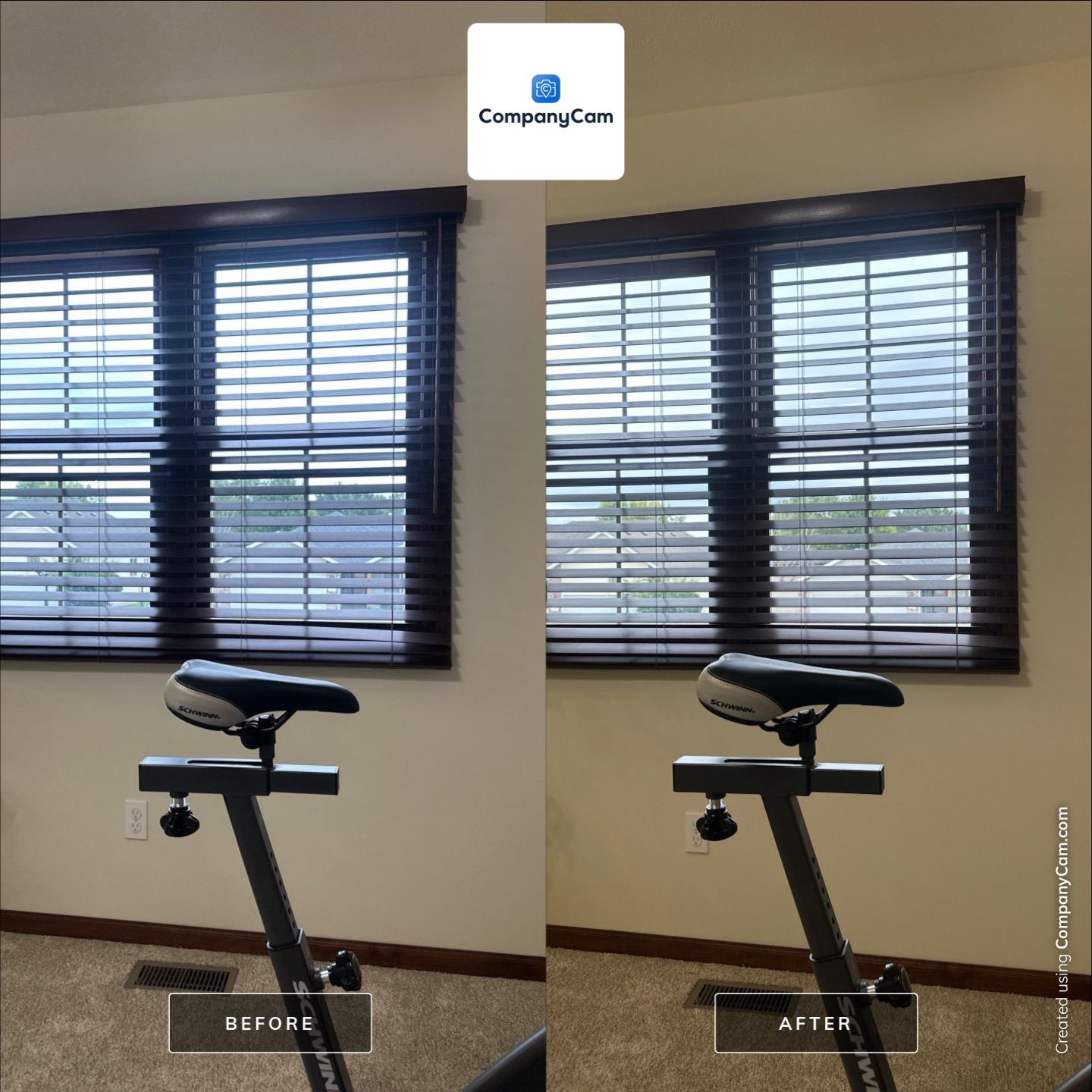 Custom Dark Wood Blind Installation for Lincoln Home Office by CompanyCam Sales Demo