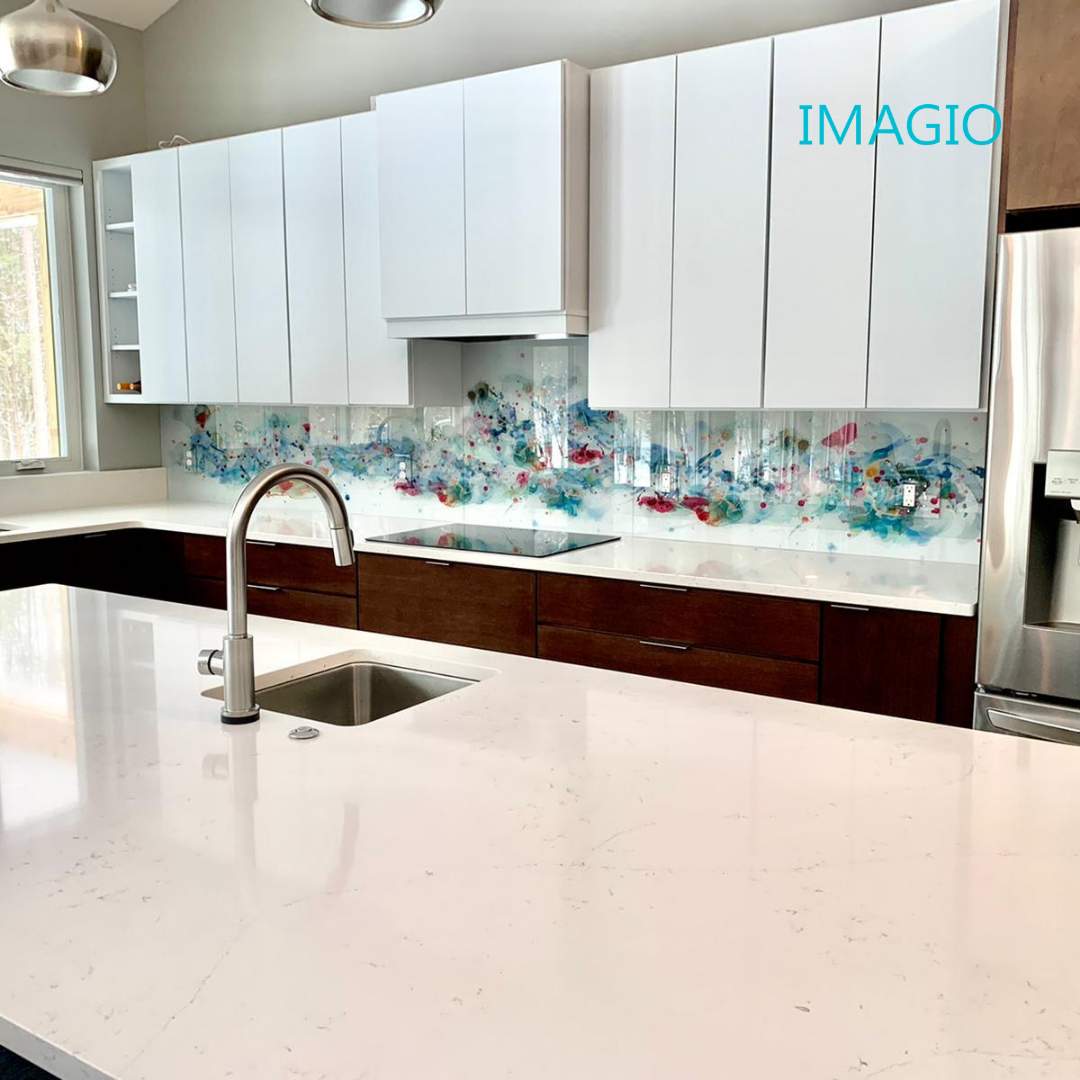 Kitchen Remodel using IMAGIO Solid Glass Backsplash by Rocco Pisto by IMAGIO