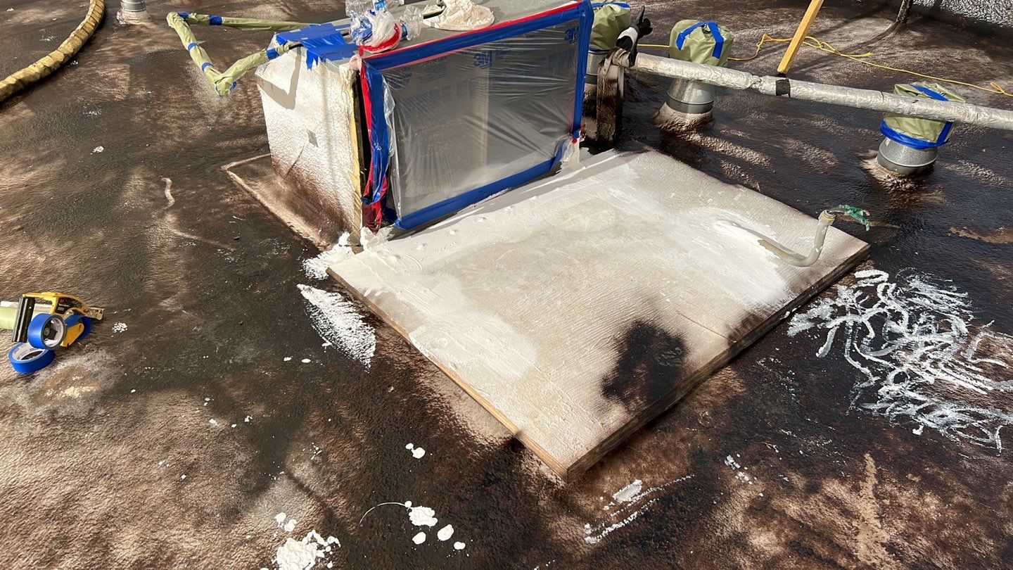 Foam Refurbish using Conklin Benchmark/PUMA XL coatings and spray foam; Also metal roofing around parapet wall by Straight Edge Roofing Inc