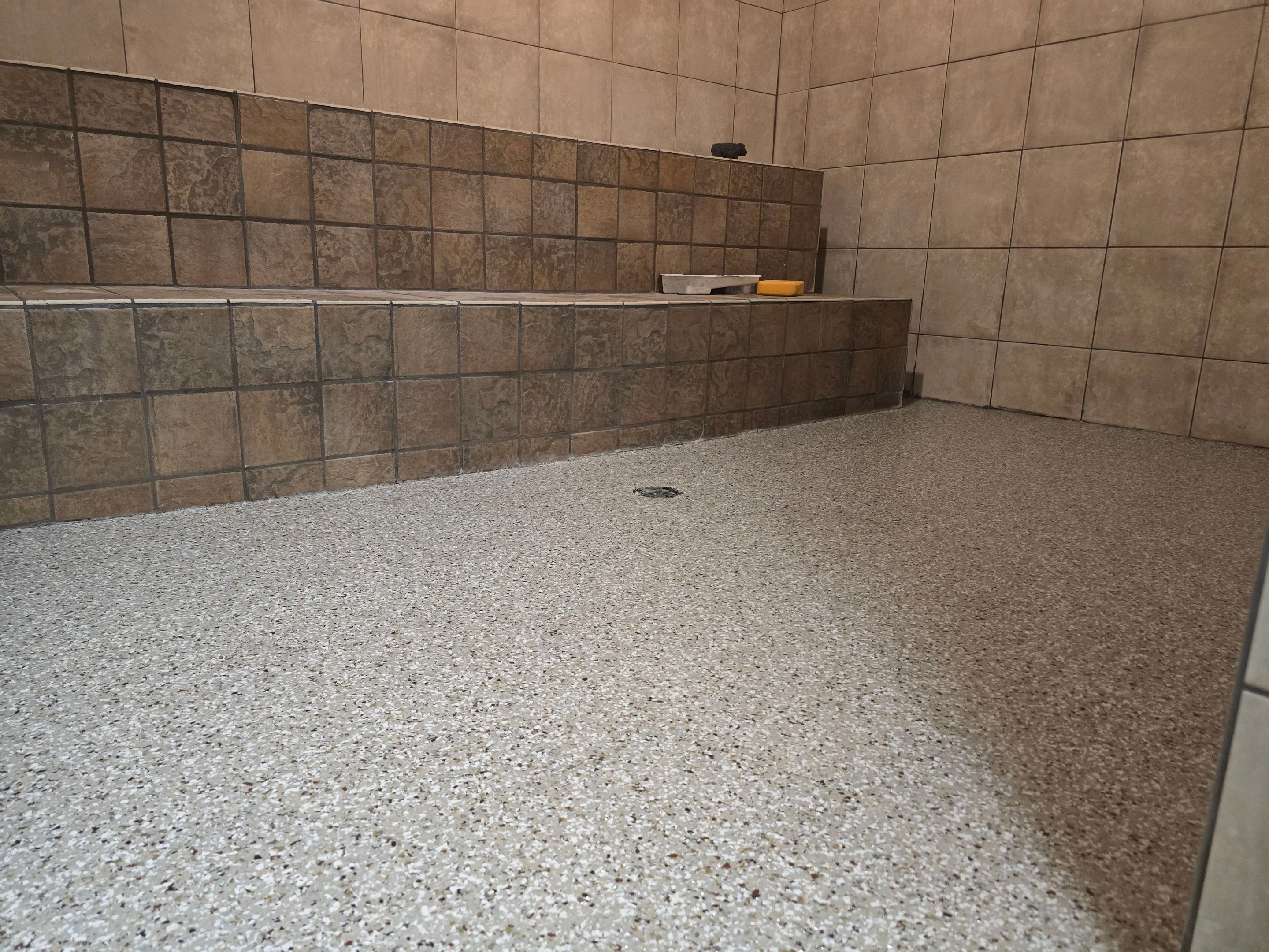 Gym Locker Room Upgrade Using Creekbed by Elite Floor Solutions