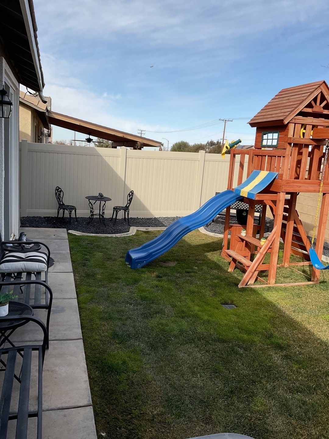 Tan Privacy Vinyl Installation by Fence Guys Inc. 