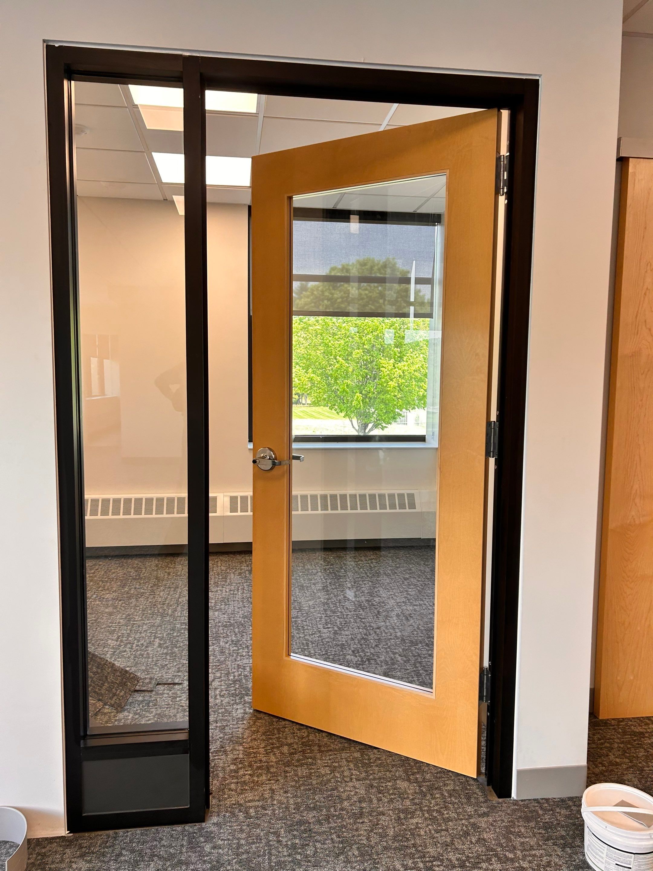 Aluminum Door Frame with Sidelite and Tempered Glass by Cheshire Glass Company