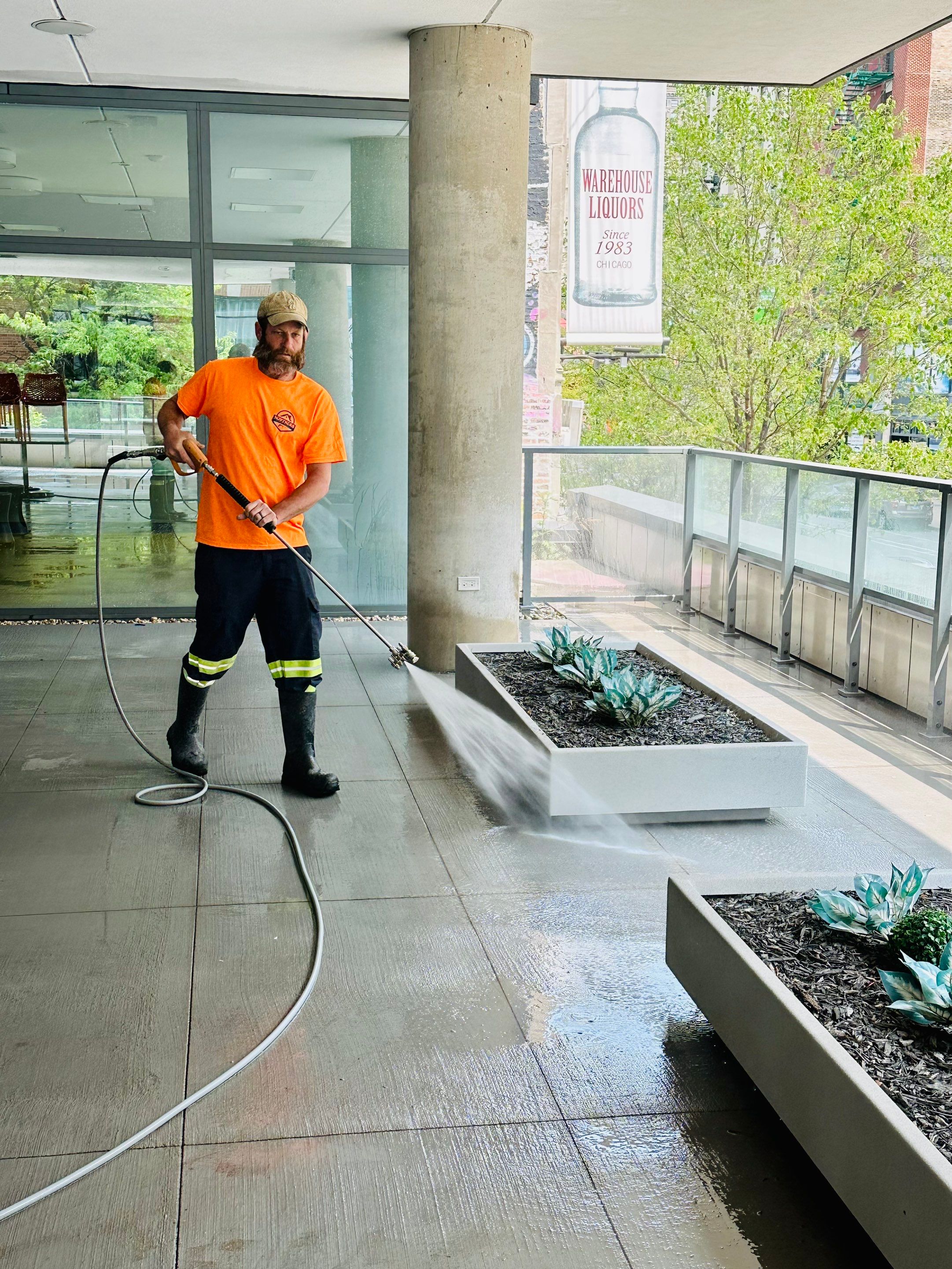 Chicago, IL Annual rooftop and sidewalk cleaning by Northern Power Washing LLC.