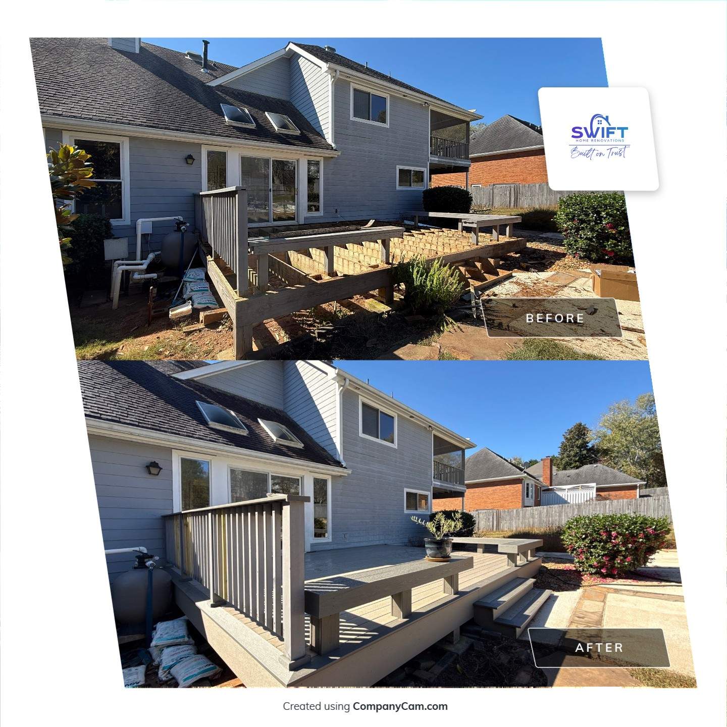 Custom Composite Deck with Integrated Seating in Roswell by Swift Home Renovations