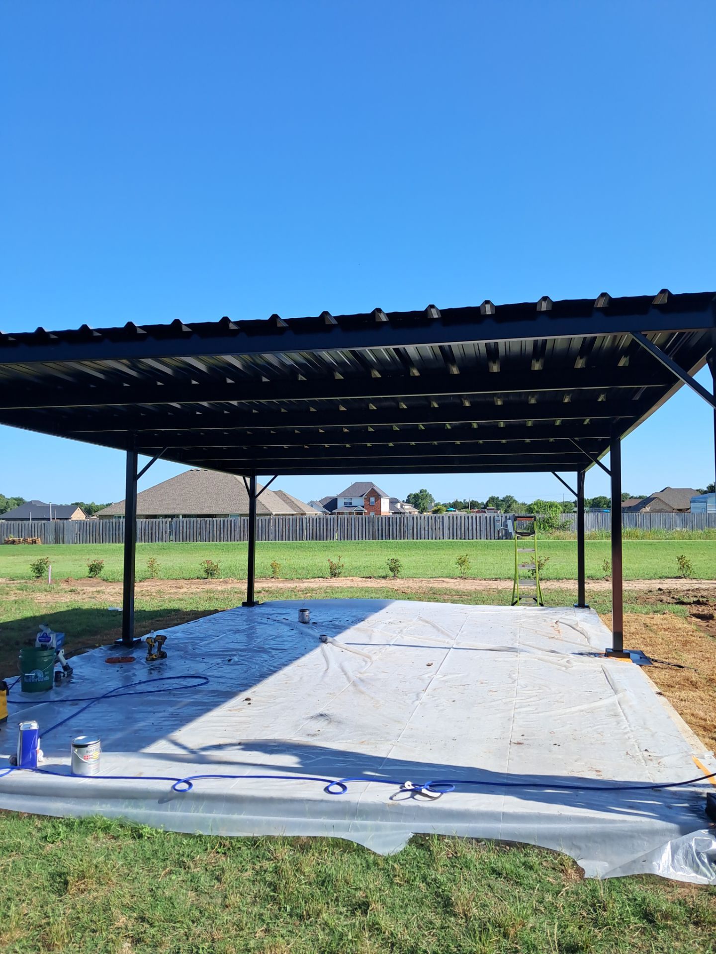 Custom Metal Pergola , Live Fence , Irrigation, Concrete, And Landscape by Clays Services Inc