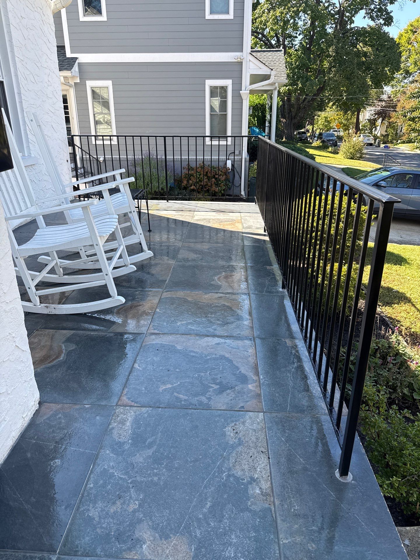 Custom Black Metal Porch and Step Railing Installation in Bethesda by Capitol Iron Works