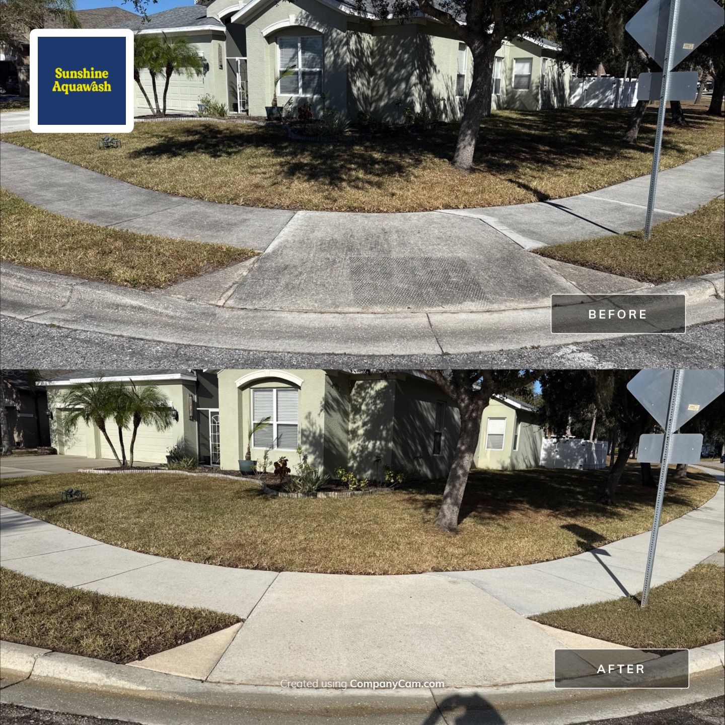 Driveway & Sidewalk Cleaning Transformation | Kingsfield Lakes, Parrish FL by Sunshine AquaWash