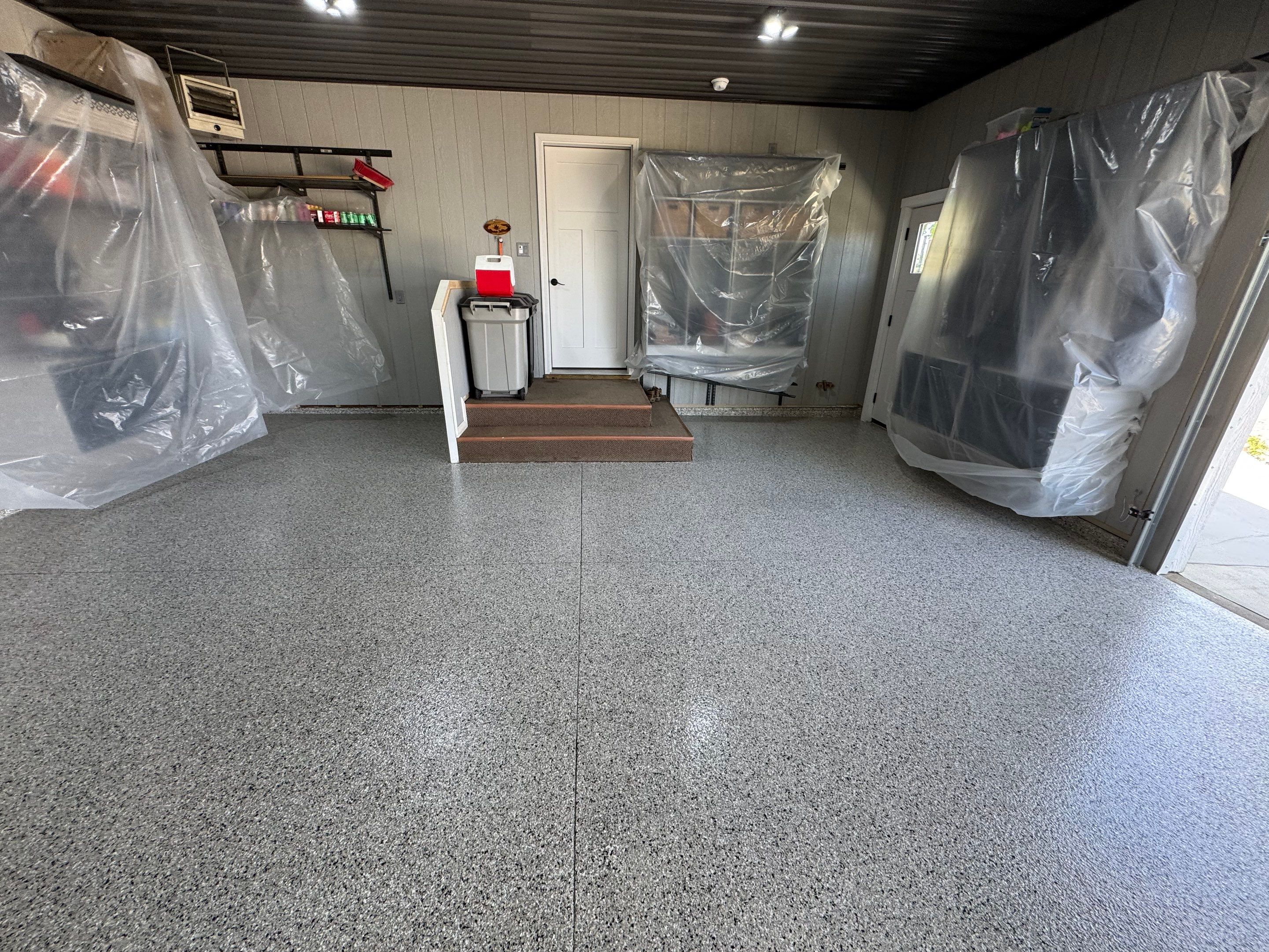 High-Gloss Grey Epoxy Floor Coating for Inwood Garage by Select Painting, Coatings & Garage Cabinets