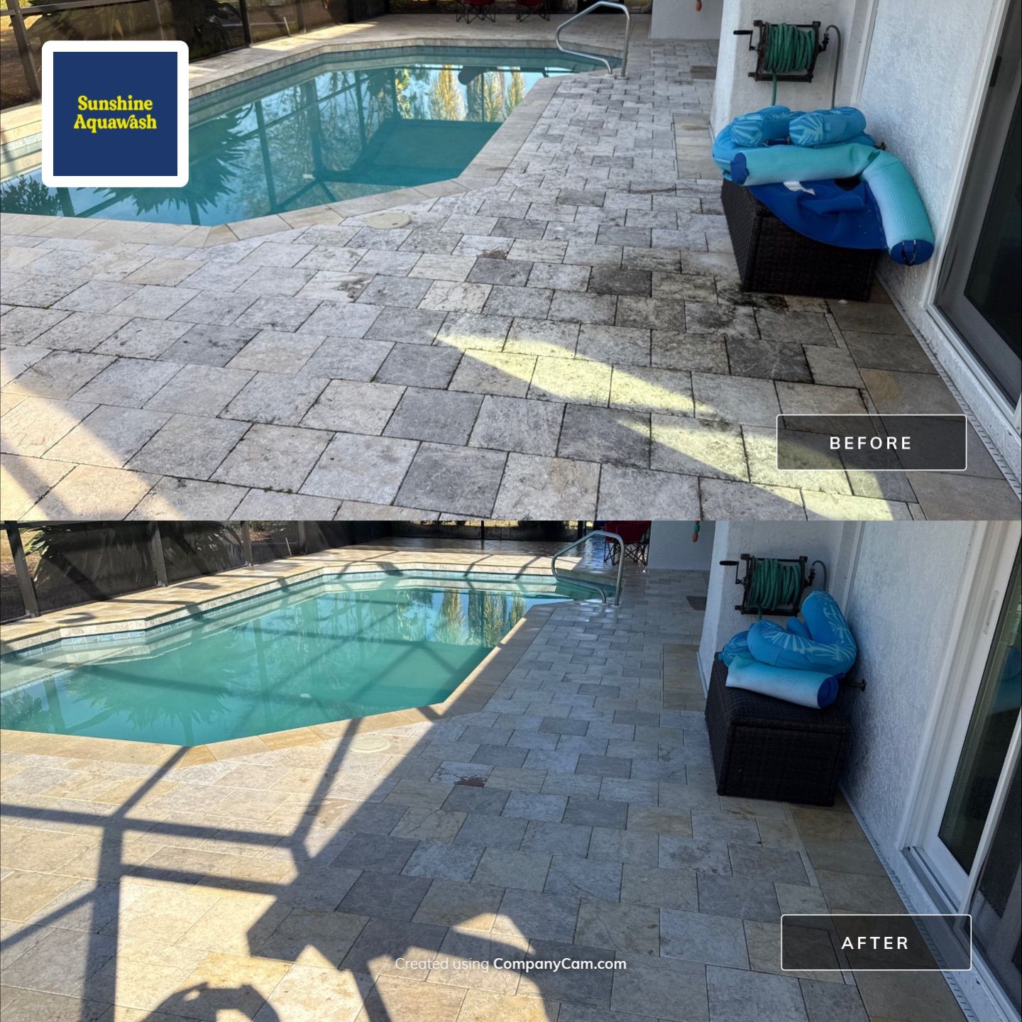 Paver Pool Deck & Screen Enclosure Cleaning | River Wilderness, Parrish FL by Sunshine AquaWash
