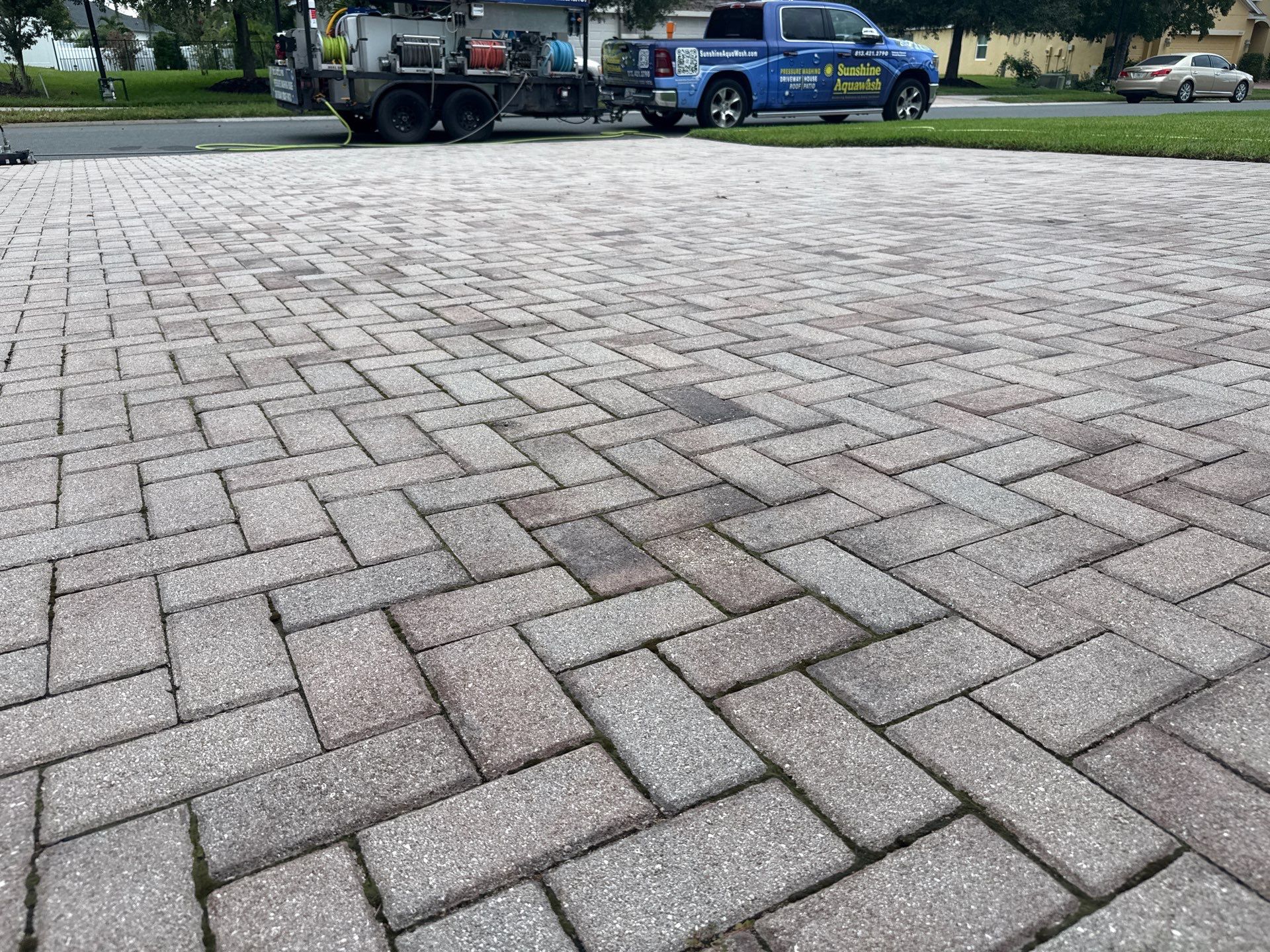 3-Car Paver Driveway & Entryway Cleaning | Oakleaf Hammock Community, Ellenton, FL by Sunshine AquaWash