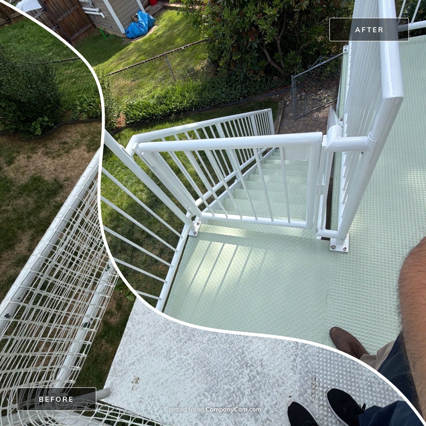 White Powder-Coated Outdoor Railings in Rockville & Staircase and Deck Refurbishment  by Capitol Iron Works