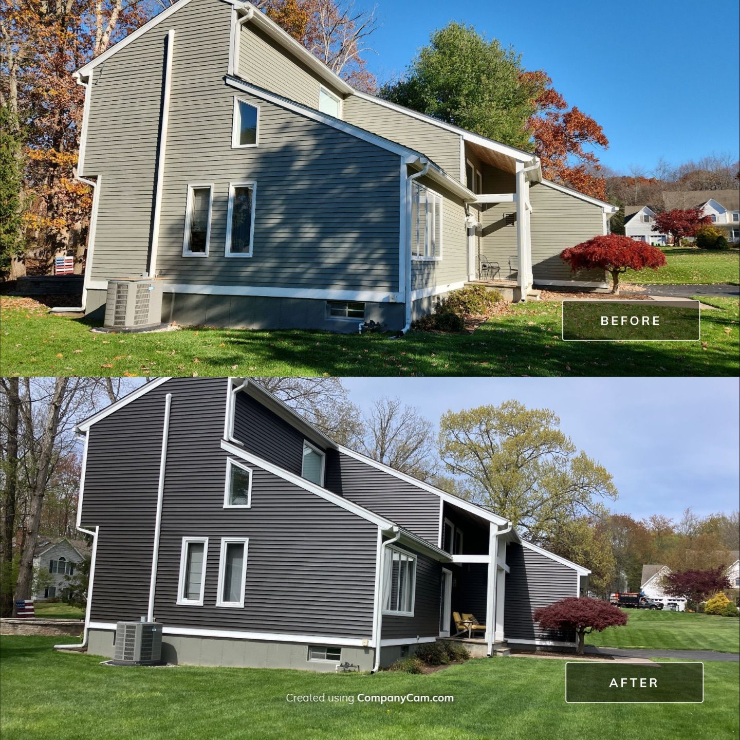 Siding transformation with Cert Monogram D/4 x16'8" clapboard Slate & Cert Monogram D/4 x 25' clapboard Slate by DiGiorgi Roofing and Siding Inc