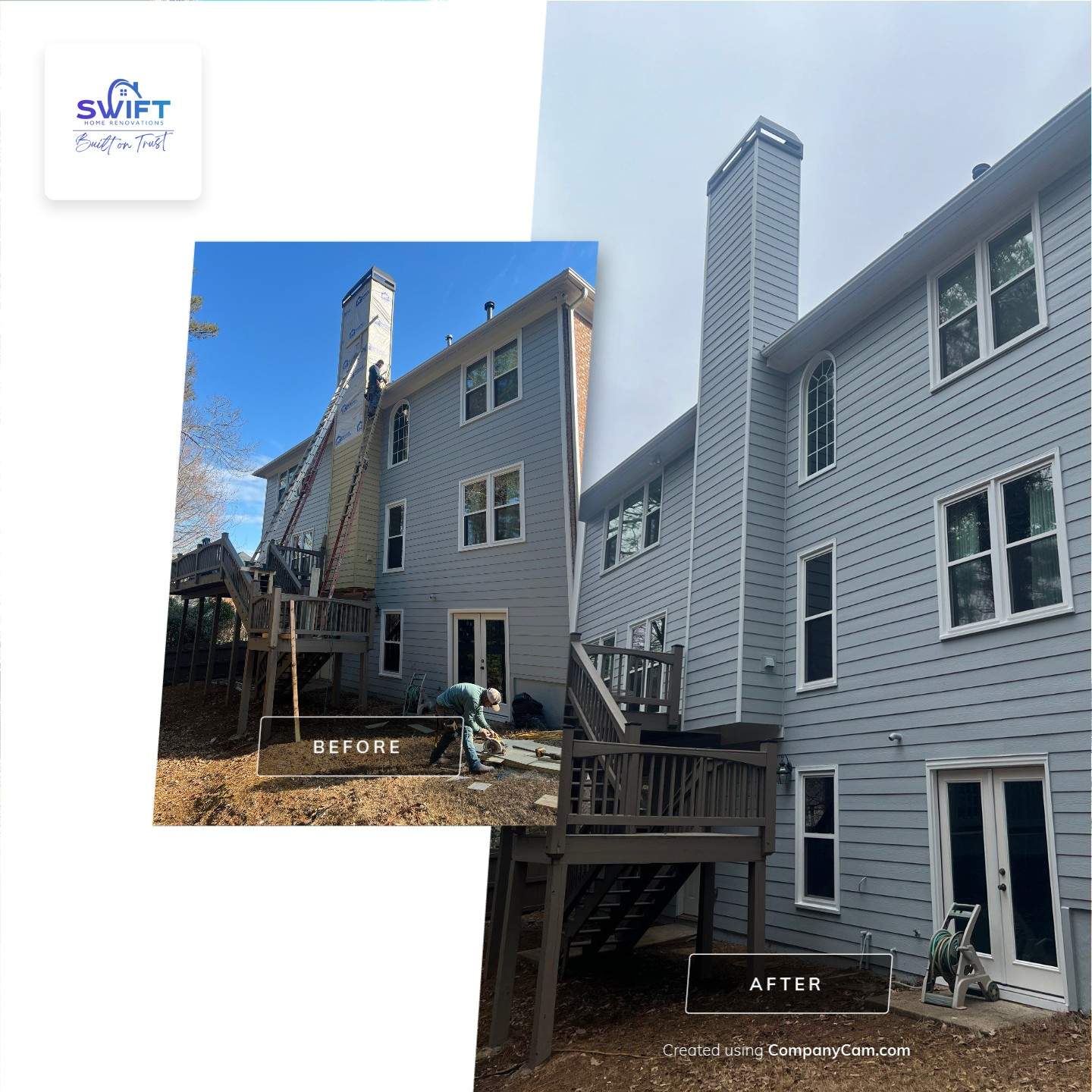 Chimney Siding Reconstruction and Full Exterior Painting in Marietta by Swift Home Renovations