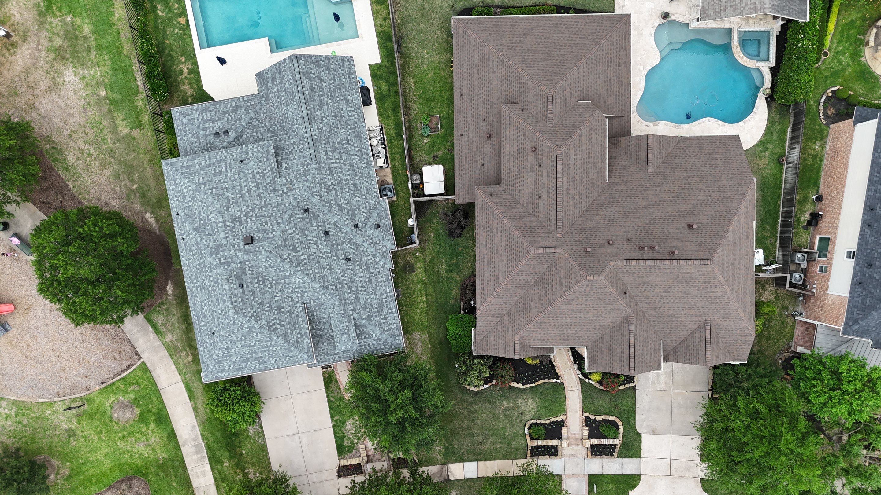 Residential Roofing Installation of 2 neighbors in Bridgeland by Core Four Roofing