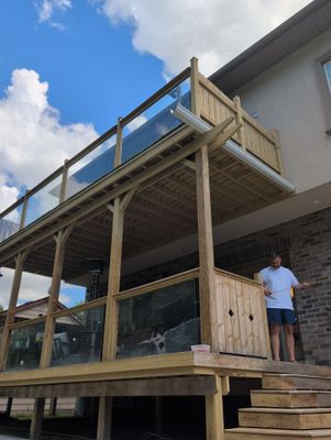 Multi-Level Deck Restoration and Glass Railing Installation in King by GTA HOME PAINTING