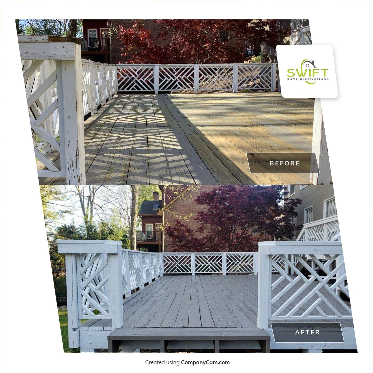 Exterior Deck Refinishing and Lattice Railing Painting in Alpharetta by Swift Home Renovations 
