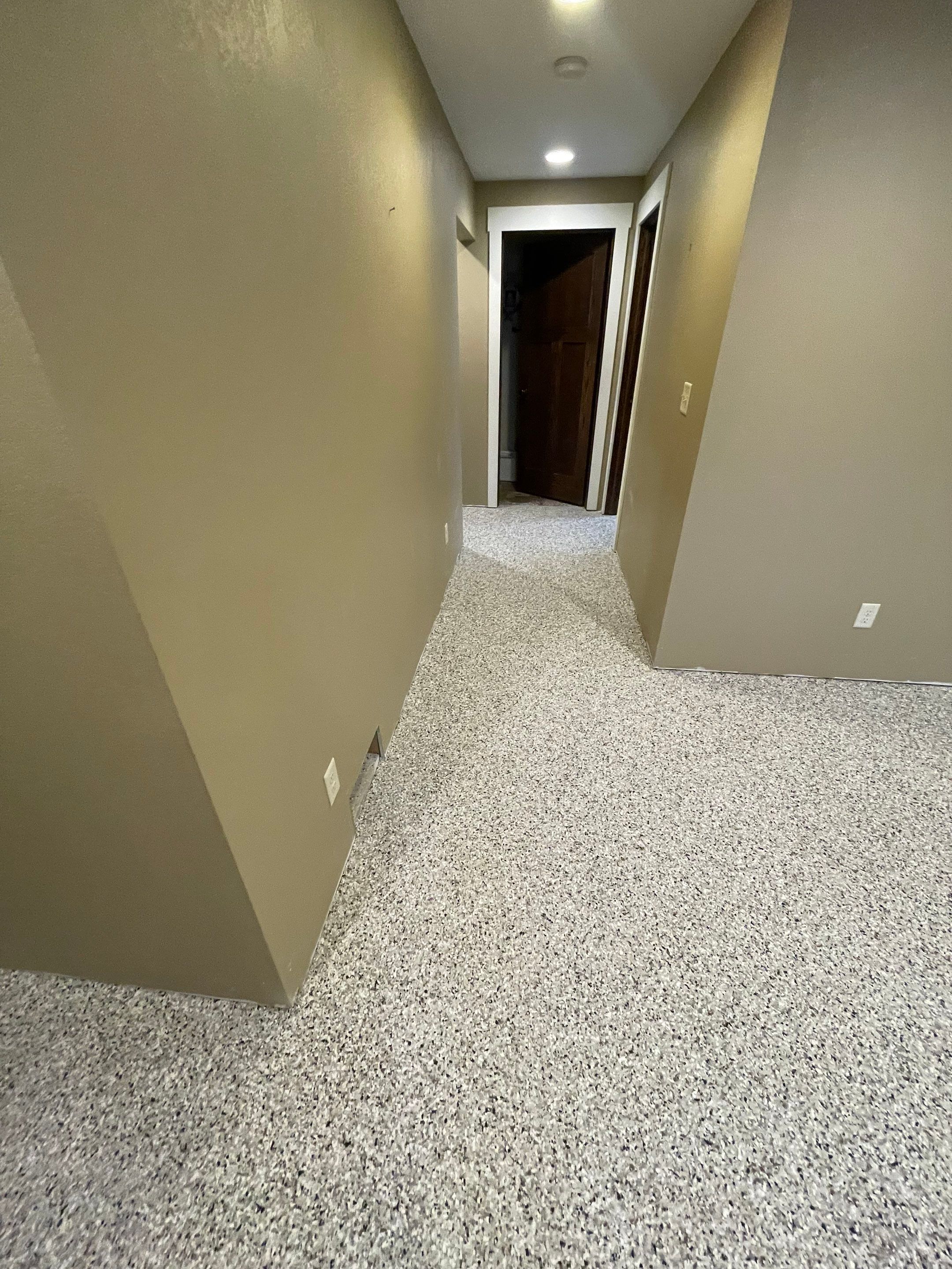 Decorative Flake Concrete Floor Coating for Larchwood Basement by Select Painting, Coatings & Garage Cabinets