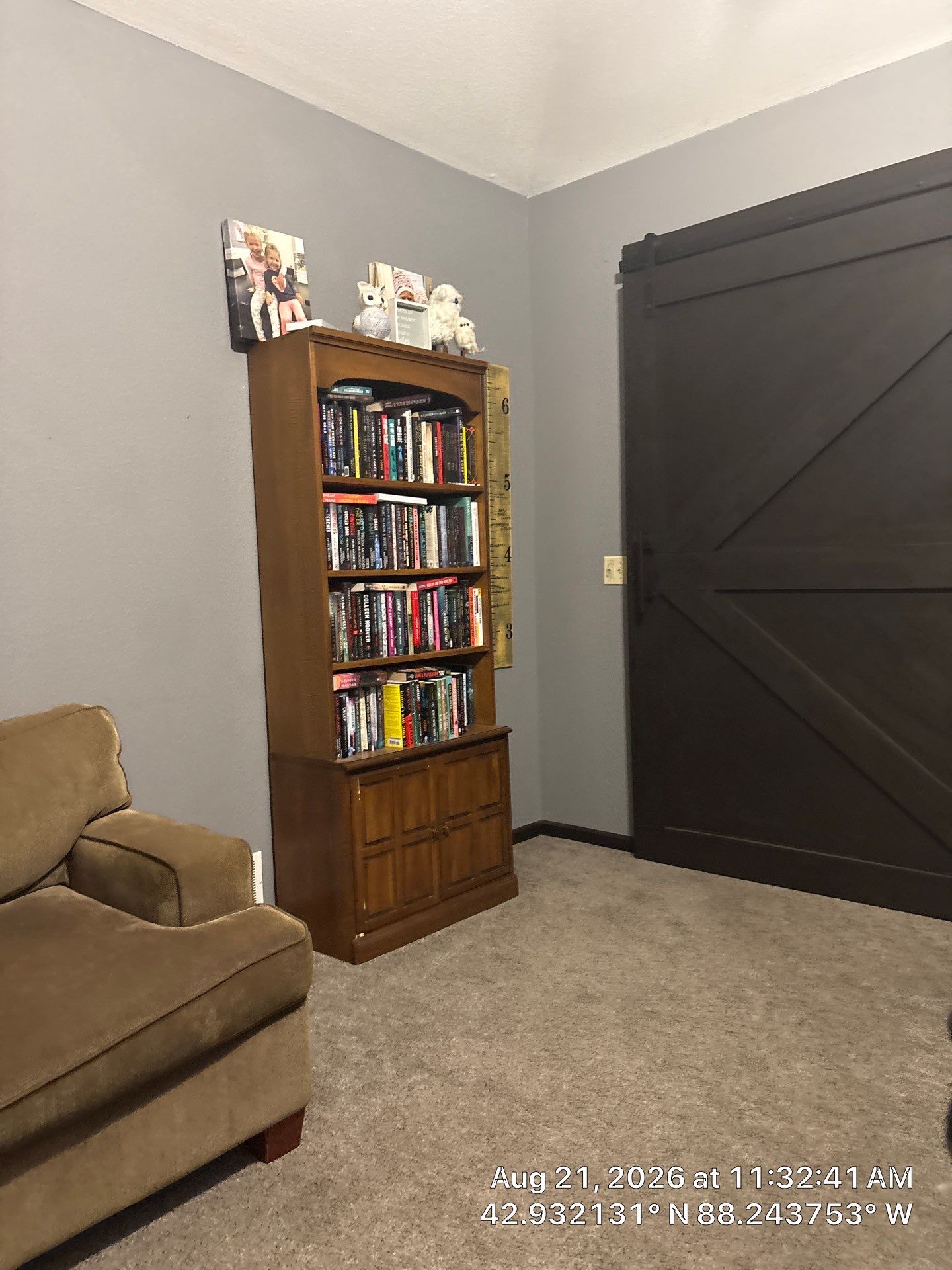 Dark Sliding Barn Door and Caged Light Ceiling Fan Installation in Waukesha by CompanyCam Sales Demo