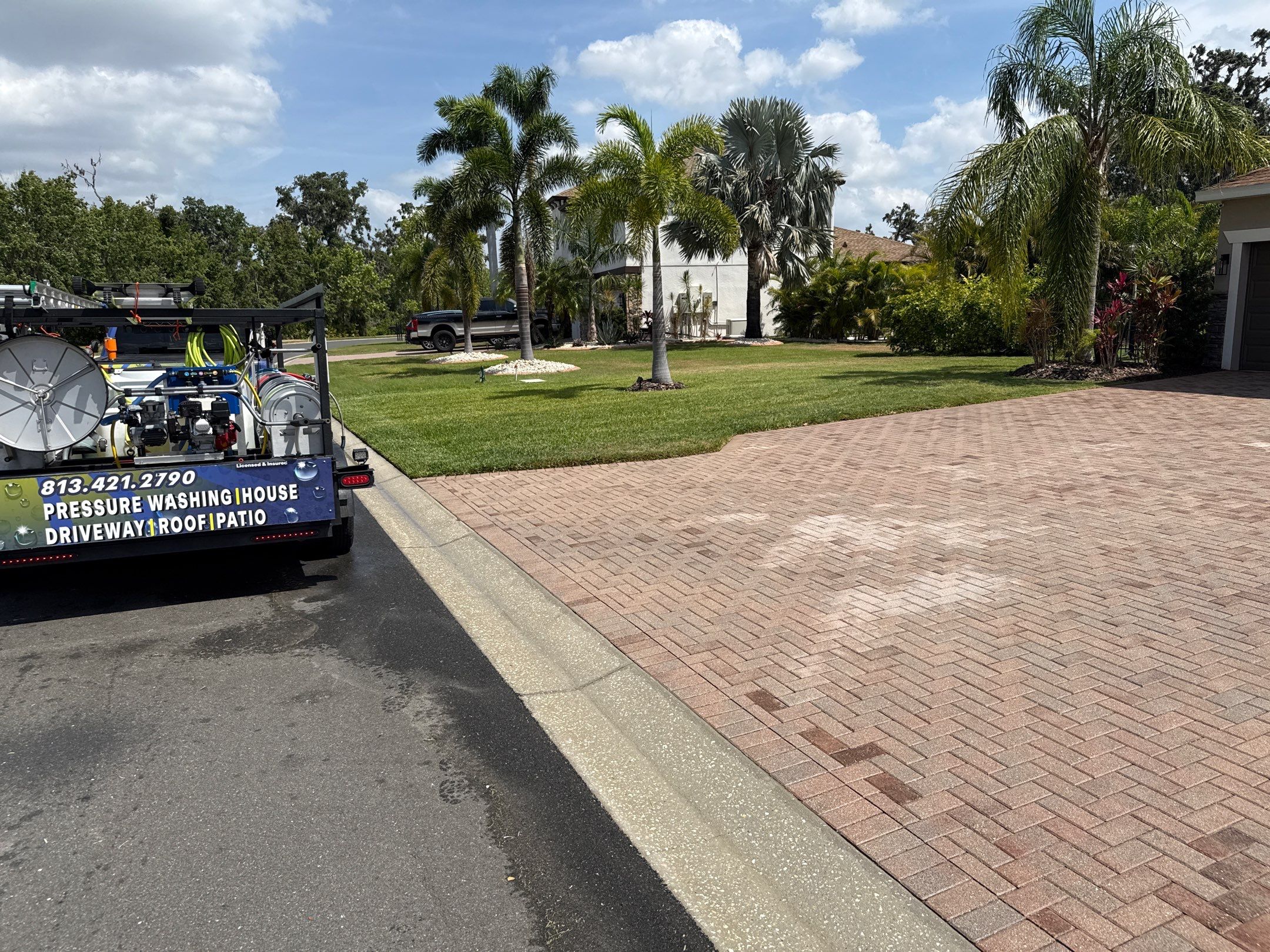 3-Car Paver Driveway & Entryway Cleaning | Oakleaf Hammock Community, Ellenton, FL by Sunshine AquaWash