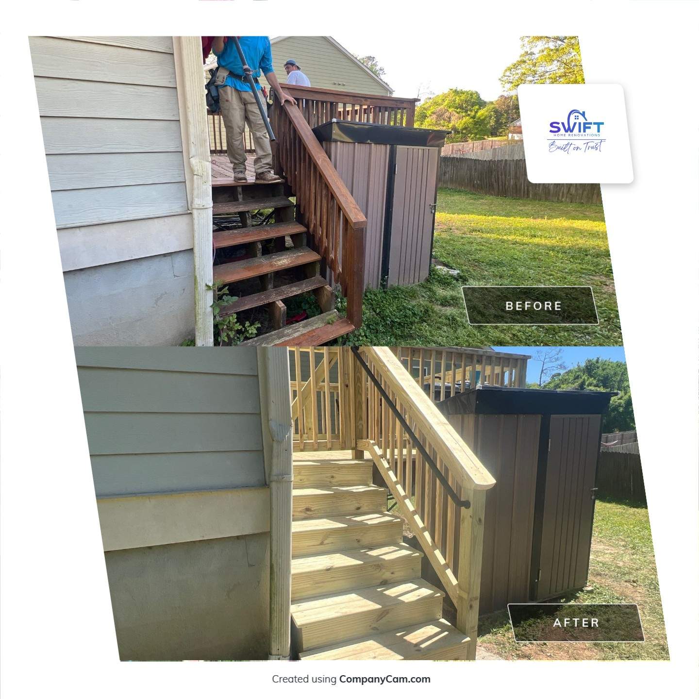 Pressure-Treated Wood Deck and Staircase Replacement in Atlanta by Swift Home Renovations