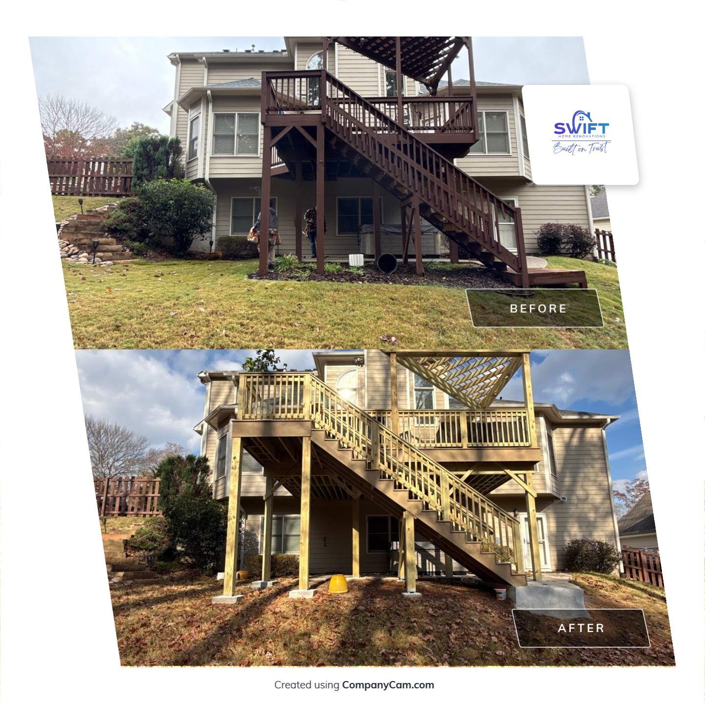 Multi-Level Deck Replacement With Custom Pergola In Woodstock by Swift Home Renovations 