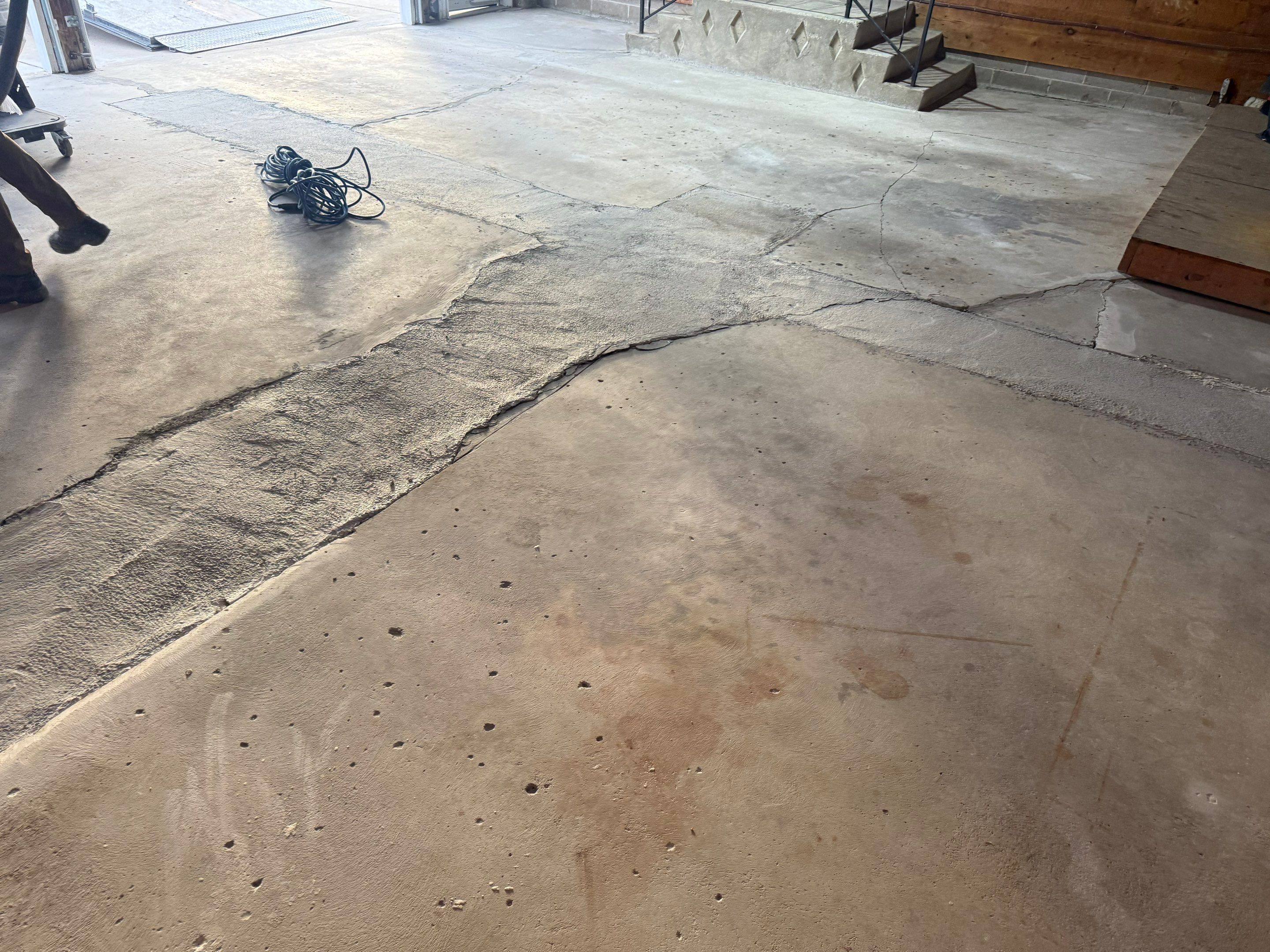 Multi-Colored Epoxy Garage Floor Coating and Concrete Stair Restoration by Select Painting, Coatings & Garage Cabinets