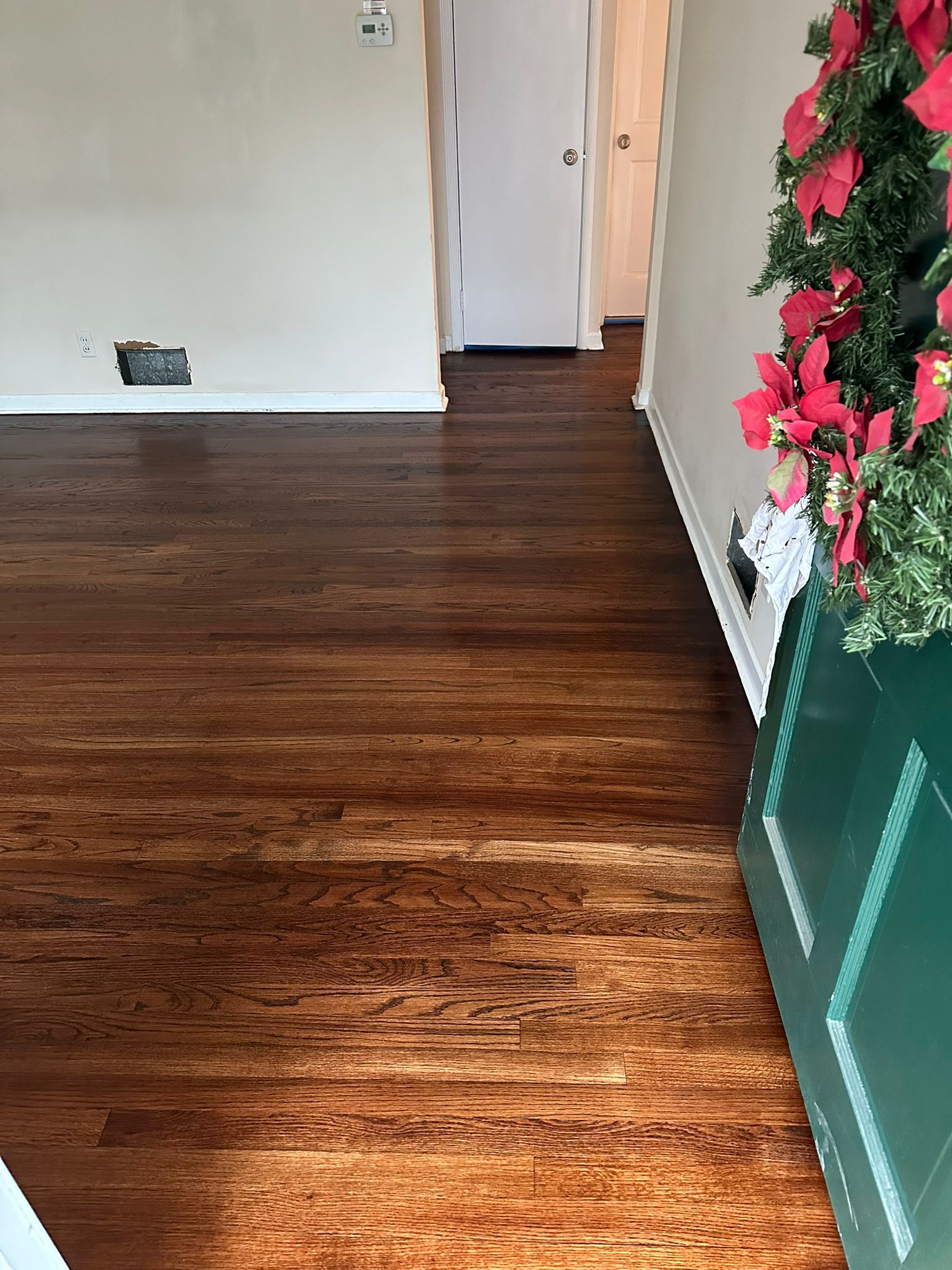 Red Oak Refinish using Duraseal Md Brown with Semi Gloss Finish by Footprints Floors Morristown