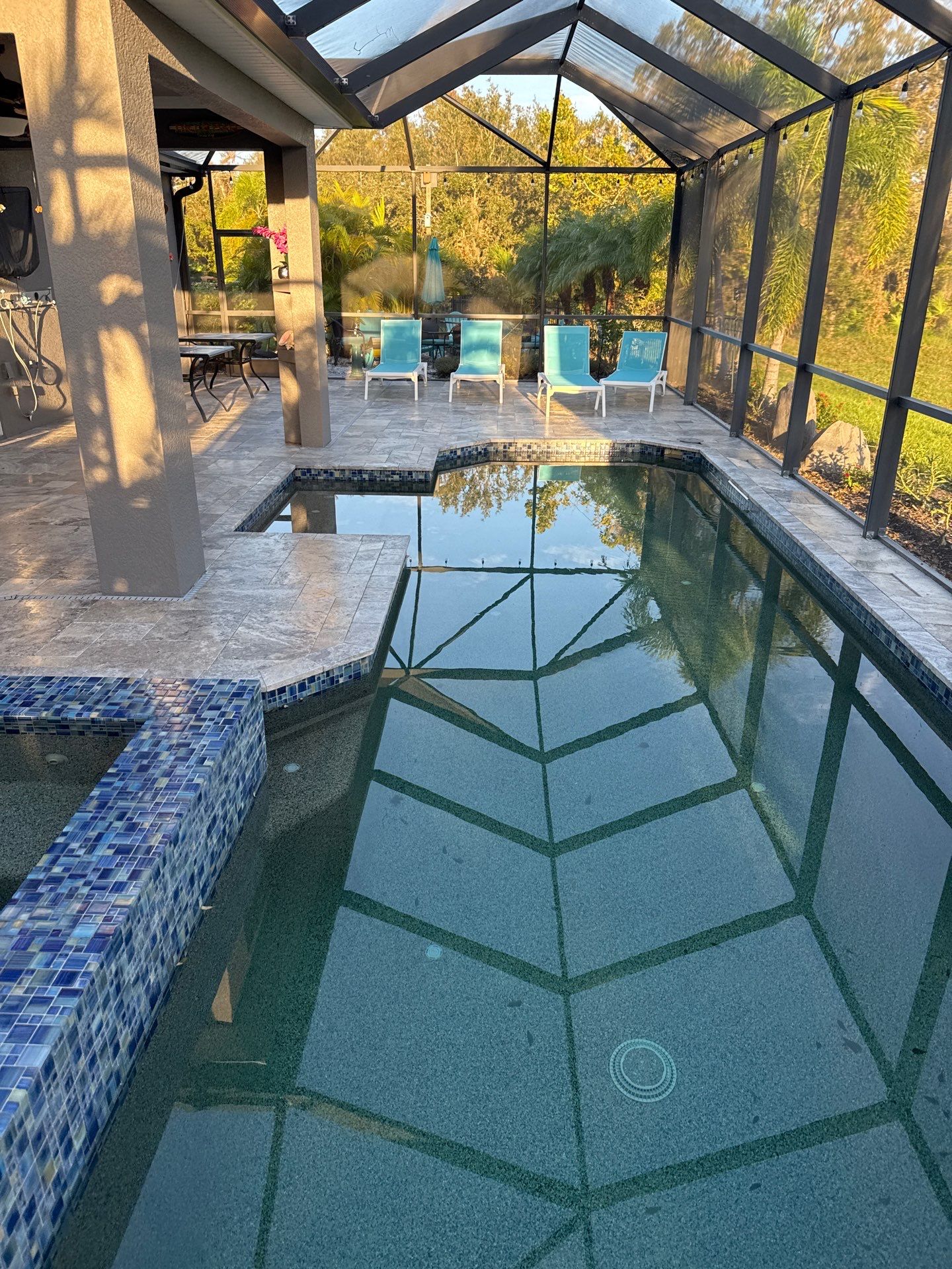 Travertine Pool Deck and Screen Enclosure Cleaning in Ellenton, FL | Oakleaf Hammock Community by Sunshine AquaWash