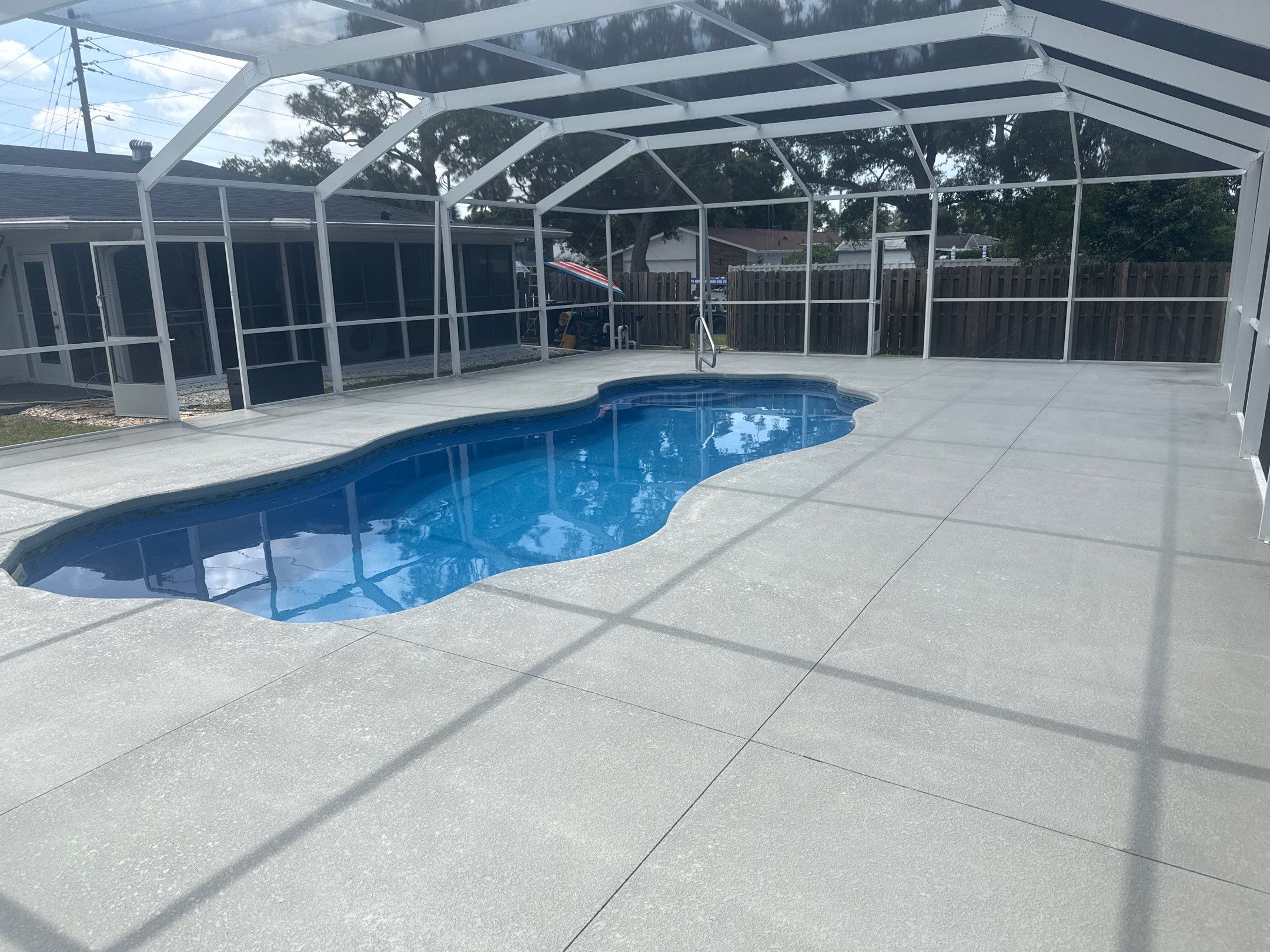 Painted Pool Deck & Pool Cage Cleaning in Allendale – Bradenton, FL by Sunshine AquaWash