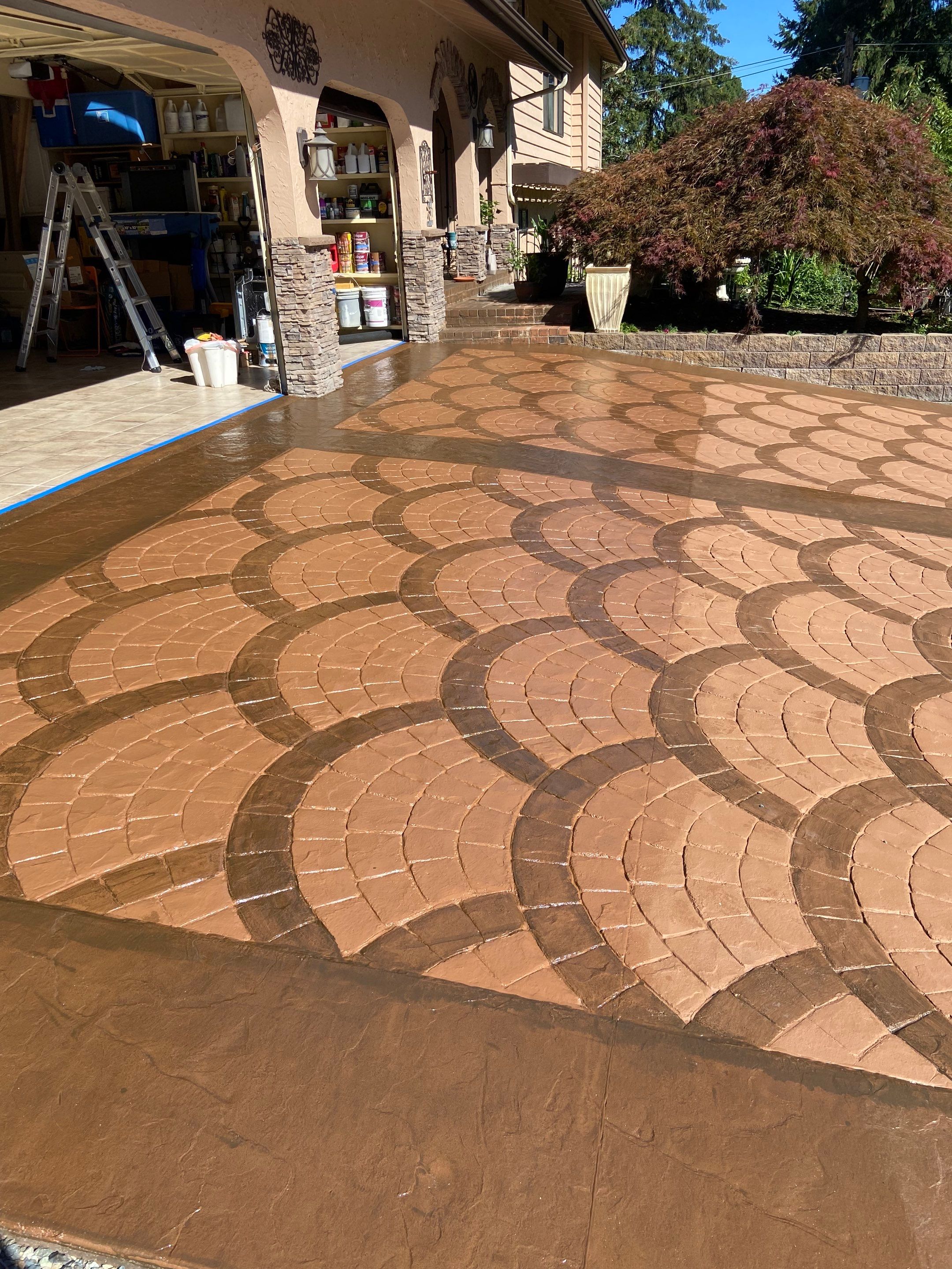 Mehta | Tiled Driveway with Sealer & Retaining Wall  by Jireh Asphalt & Concrete Inc 