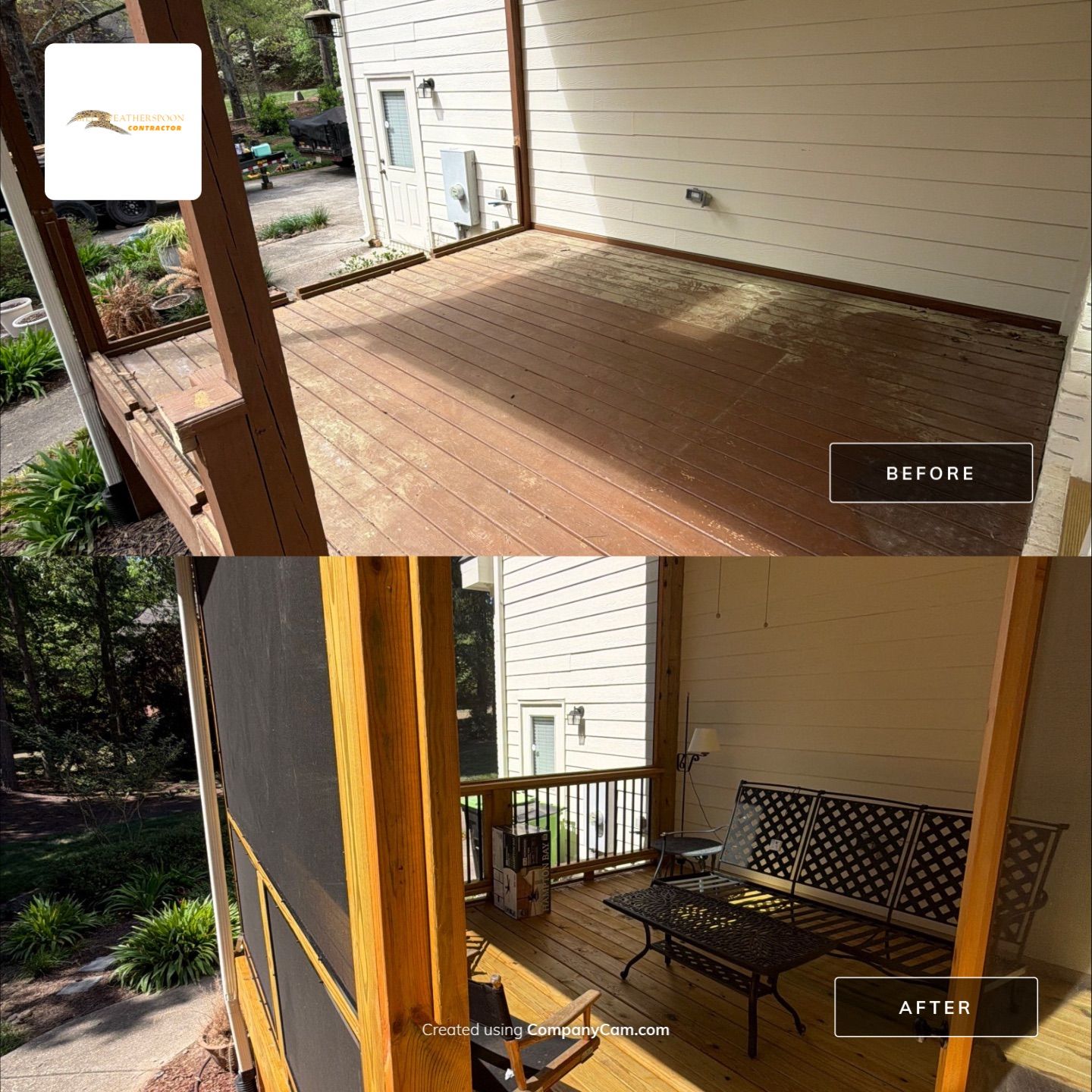 Deck Stain, Round Balusters & Screened Porch Transformation by Billy Weatherspoon Contractor