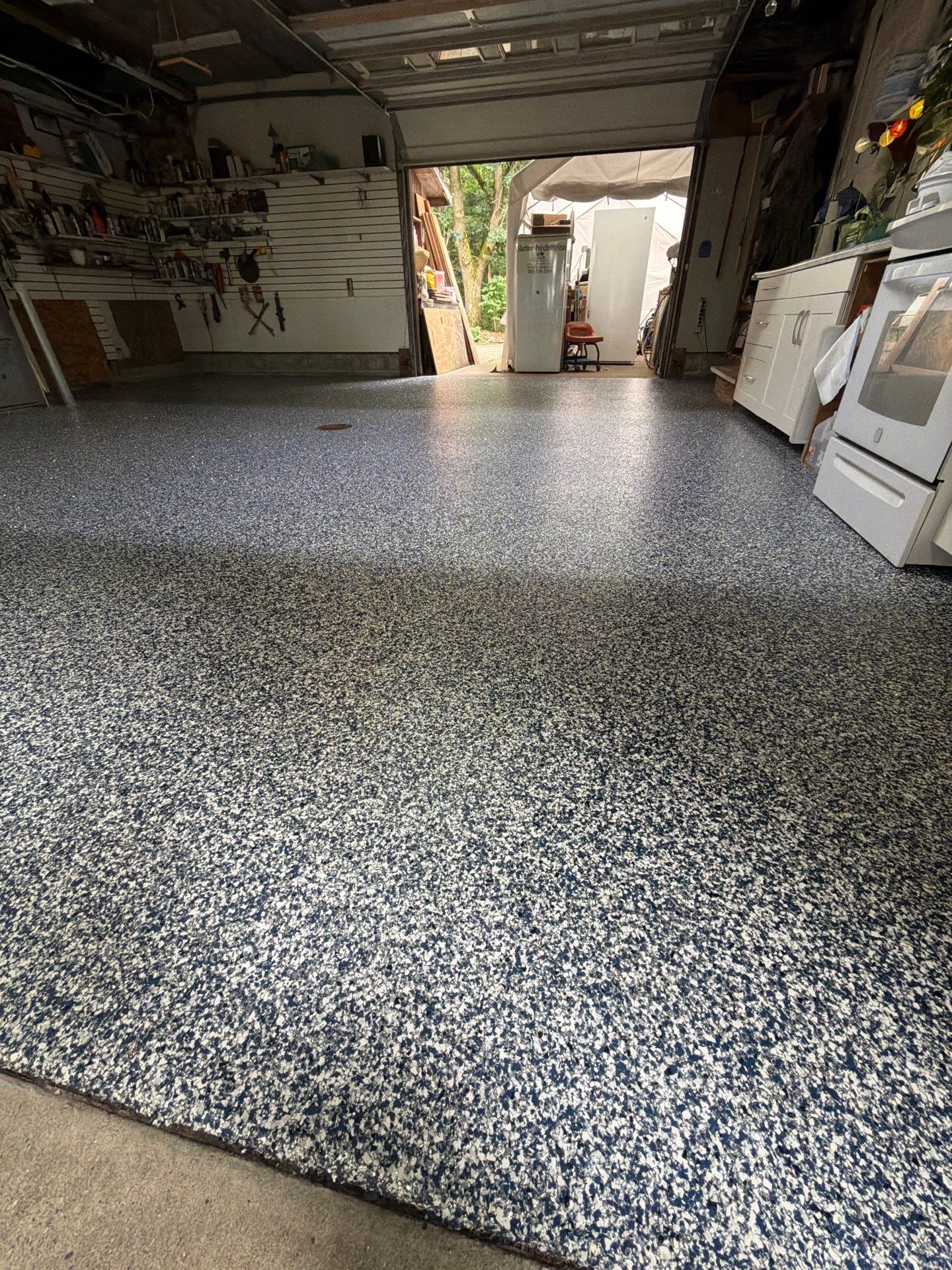 Custom Multi-Colored Epoxy Flake Garage Floor Coating in Montague by Gordon Painting