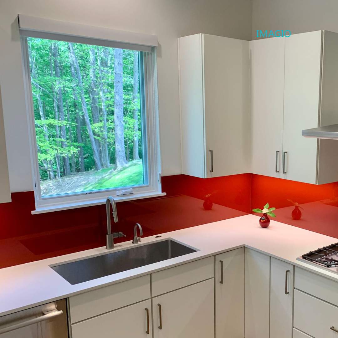 Bolero Red Solid Glass Kitchen Backsplash by IMAGIO